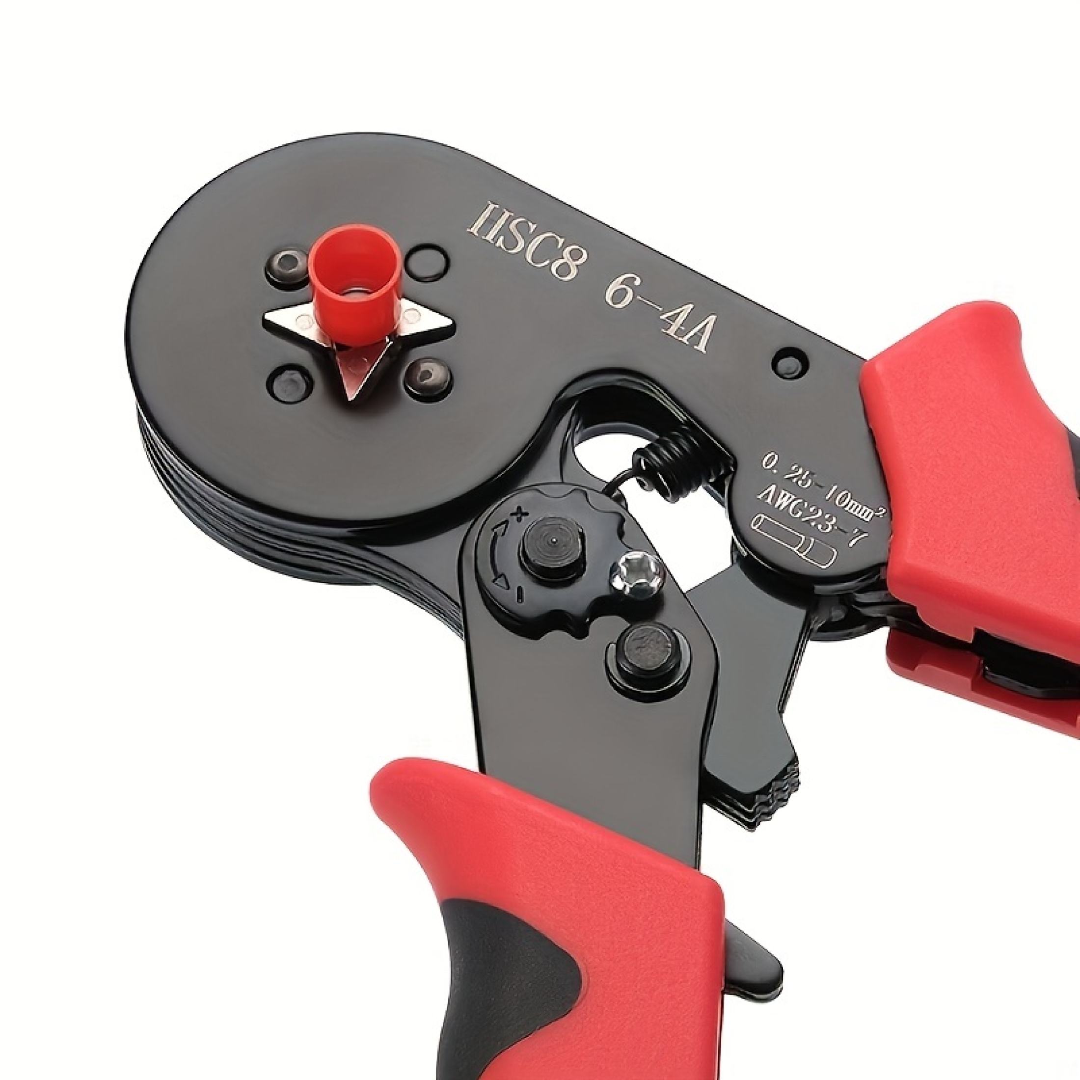 Heschen Krimptang, HSC8 6-4A, mini-zelfverstelbare krimpgereedschap, te gebruiken voor 0,25-6,0 mm² (23-10 AWG), vierkante adereindhulzen, rood