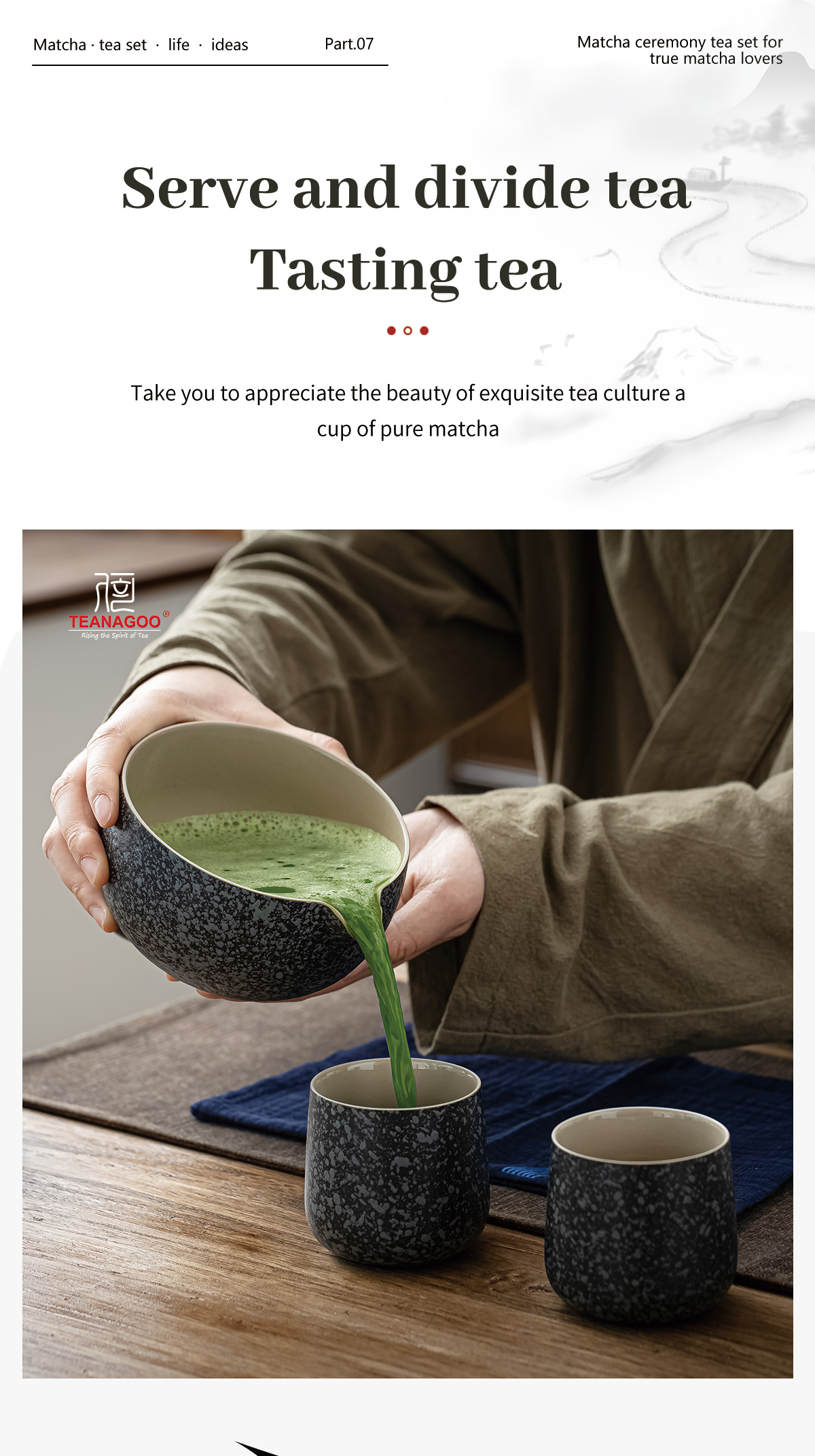 Set Cérémonie Matcha TEANAGOO 7 Pièces - Bol, Fouet Bambou, Cuillère, Tamis Et Tasses
