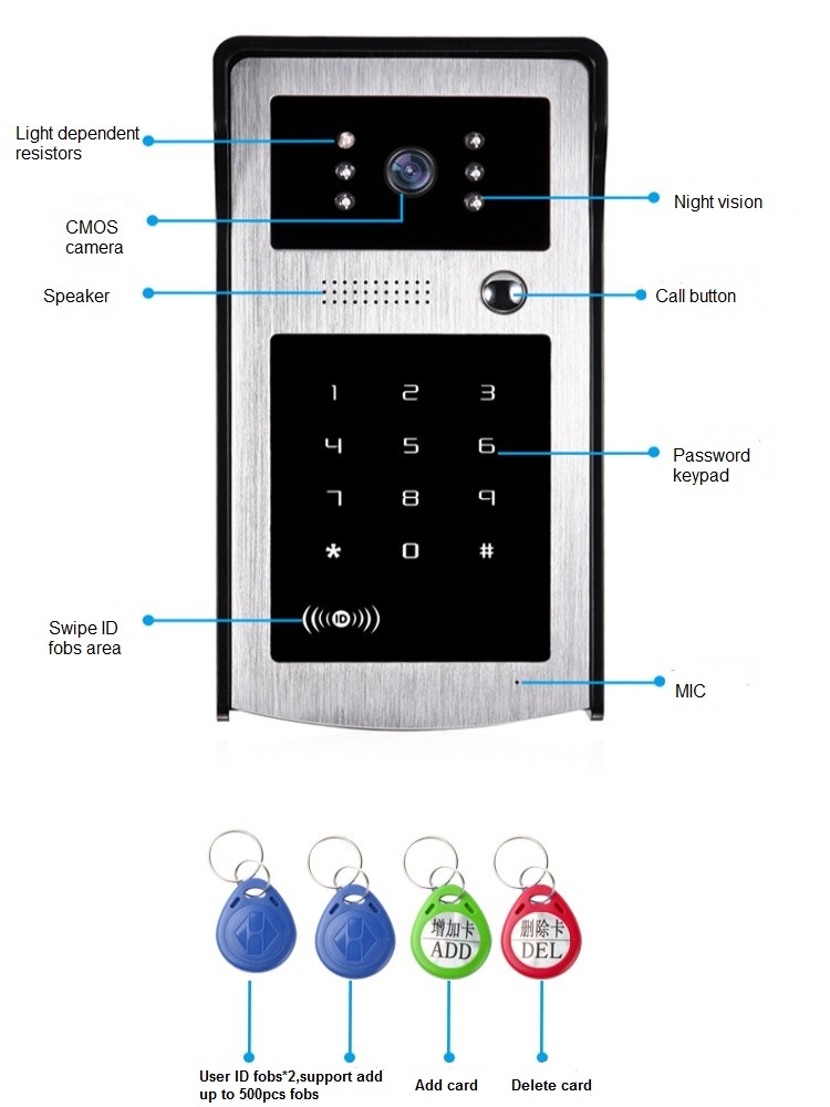 High Quality Video Door Phone Metal wifi Doorbell Camera RFID