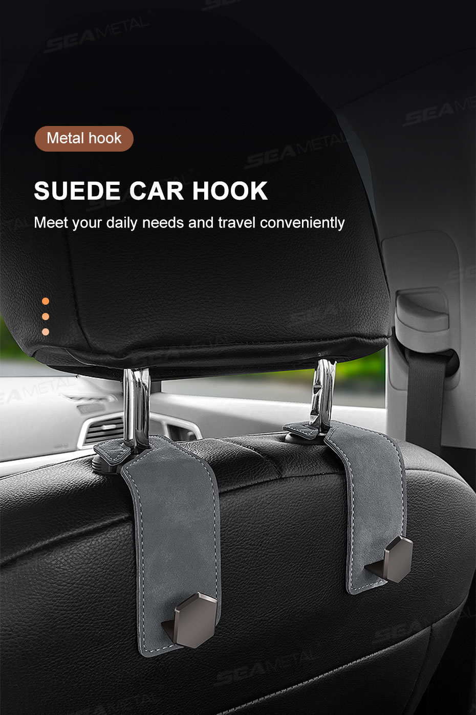SEAMETAL Car Seat Headrest Hook Universal Hidden Car Hook Suede Metal