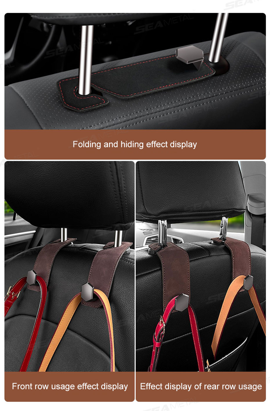 SEAMETAL Car Seat Headrest Hook Universal Hidden Car Hook Suede Metal