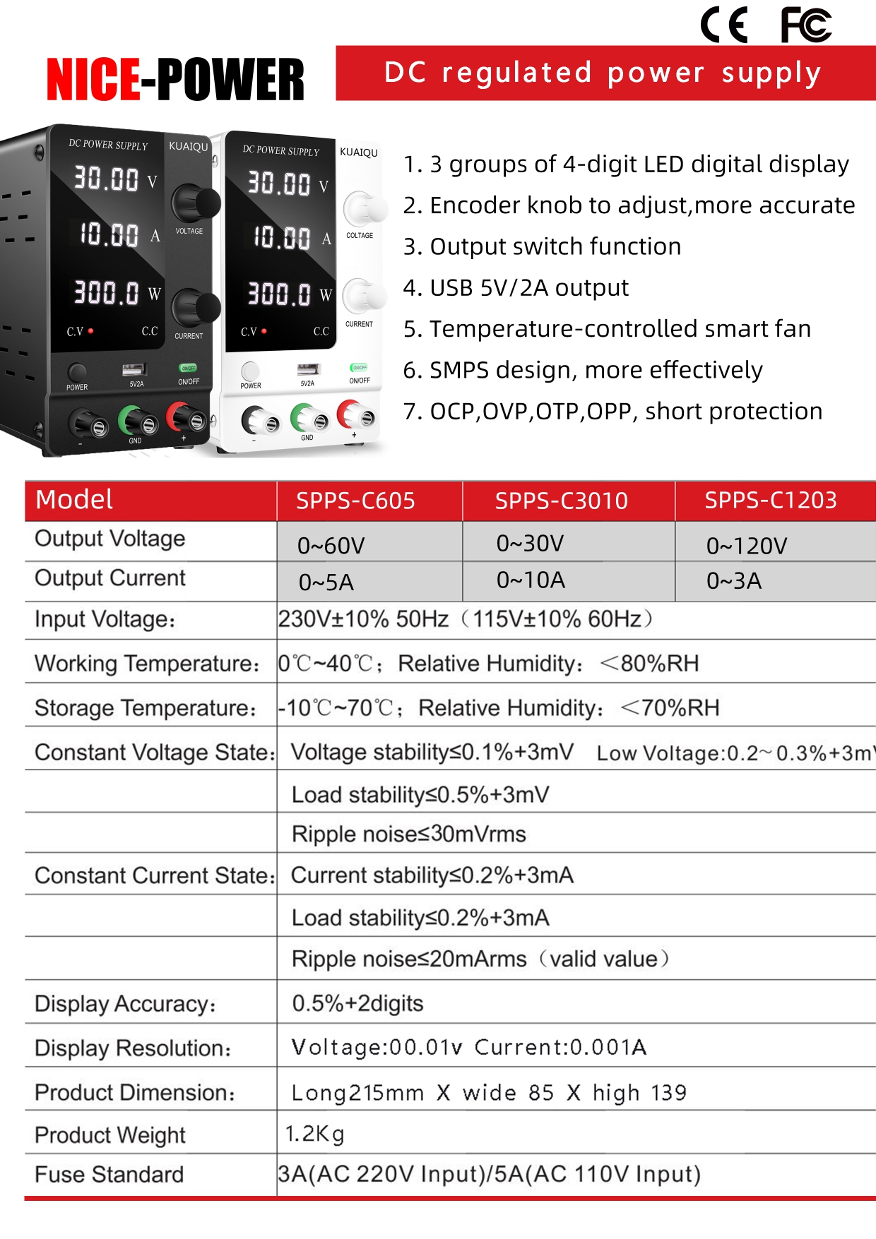 NICEPOWER Adjustable DC Power Supply 30V 10A 60V 5A LCD 4 Digit