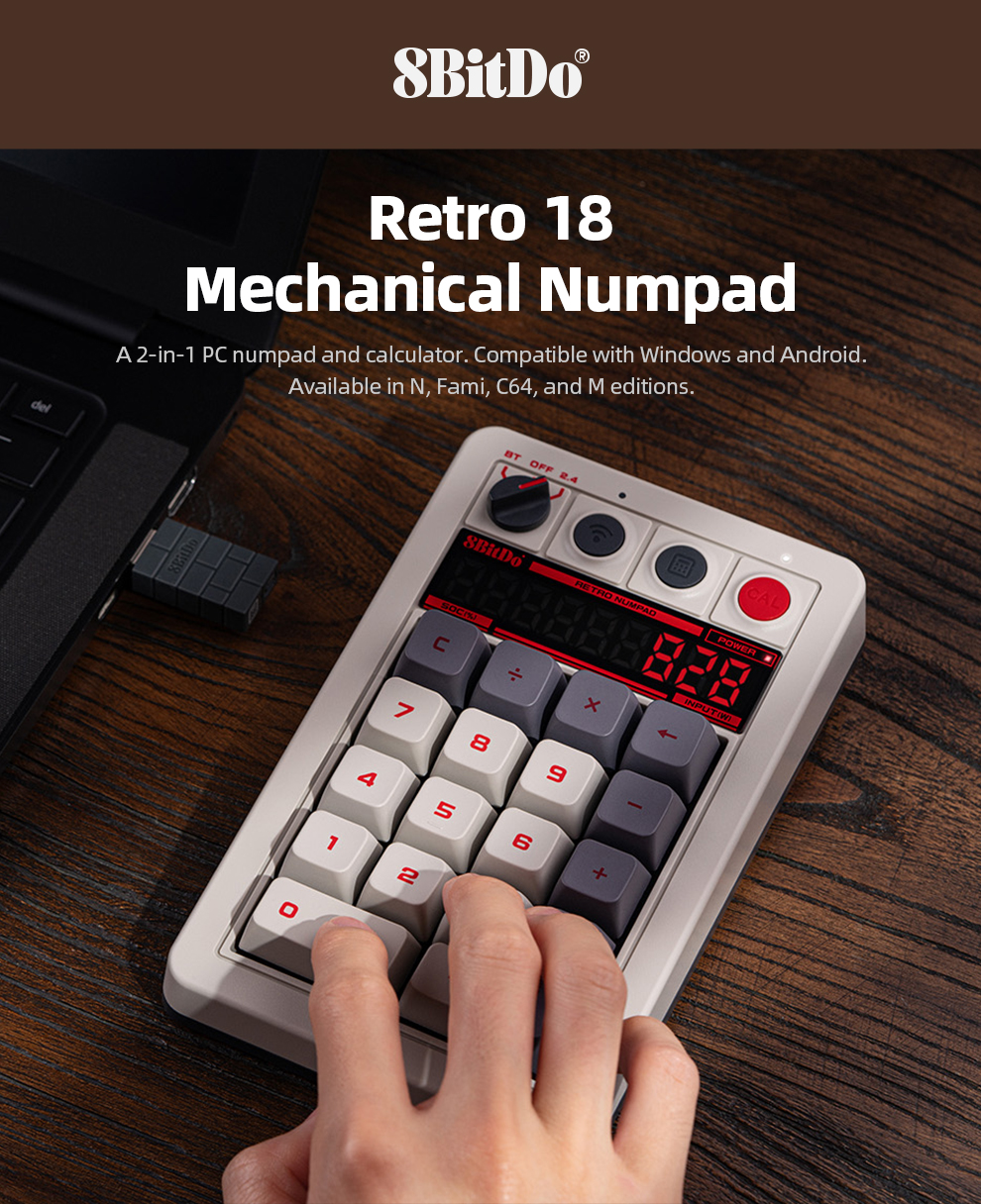 8Bitdo - Retro18 mechanical numeric keypad counter, two in one, third ...