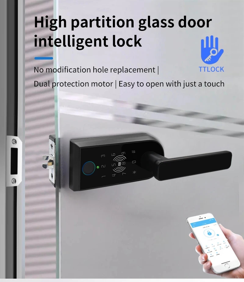 TTLOCK Smart Handle Lock For Single Open Partition Glass Door With