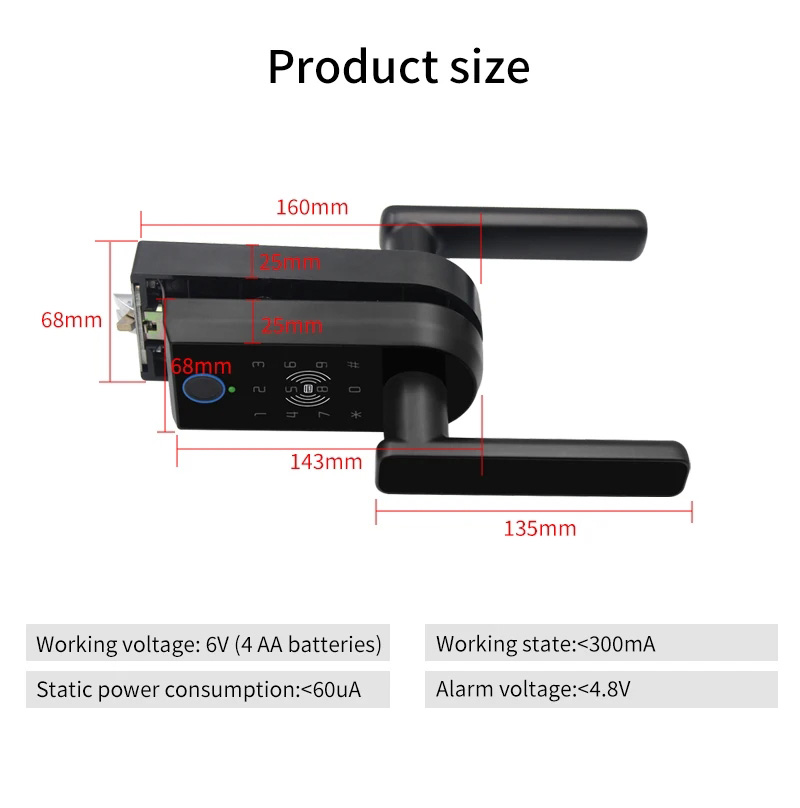 TTLOCK Smart Handle Lock For Single Open Partition Glass Door With ...
