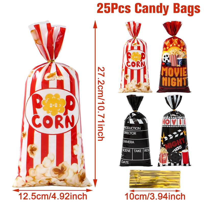 100/50/25pcs Movie Night Gift Bags Popcorn Design Candy Bag Cinema ...