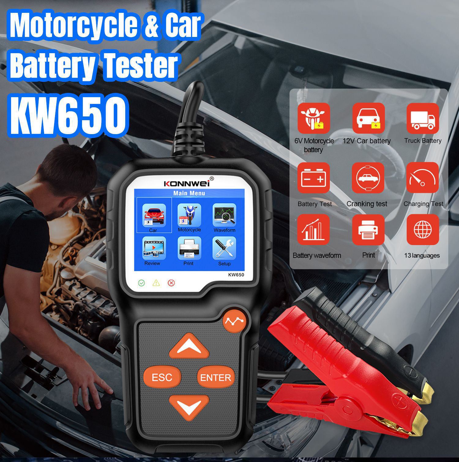 【Local Stock】KONNWEI KW650 Car & Motorcycle Battery Tester 6V / 12V