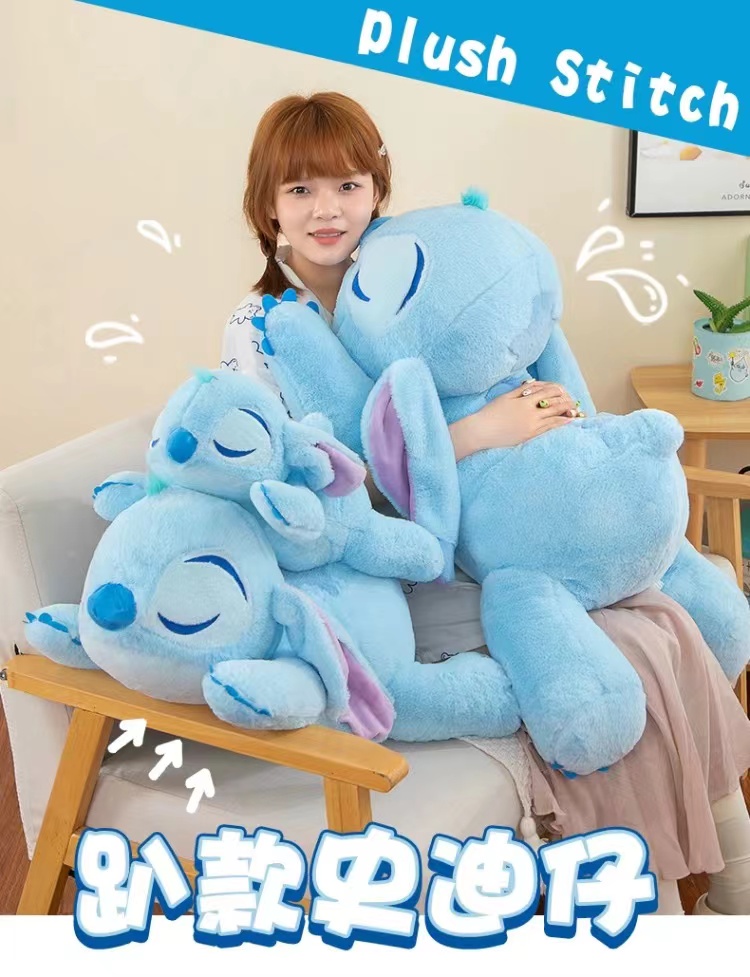 Fluffy lying sleepy Stitch plushie pillow Cute Stitch stuffed doll Soft ...
