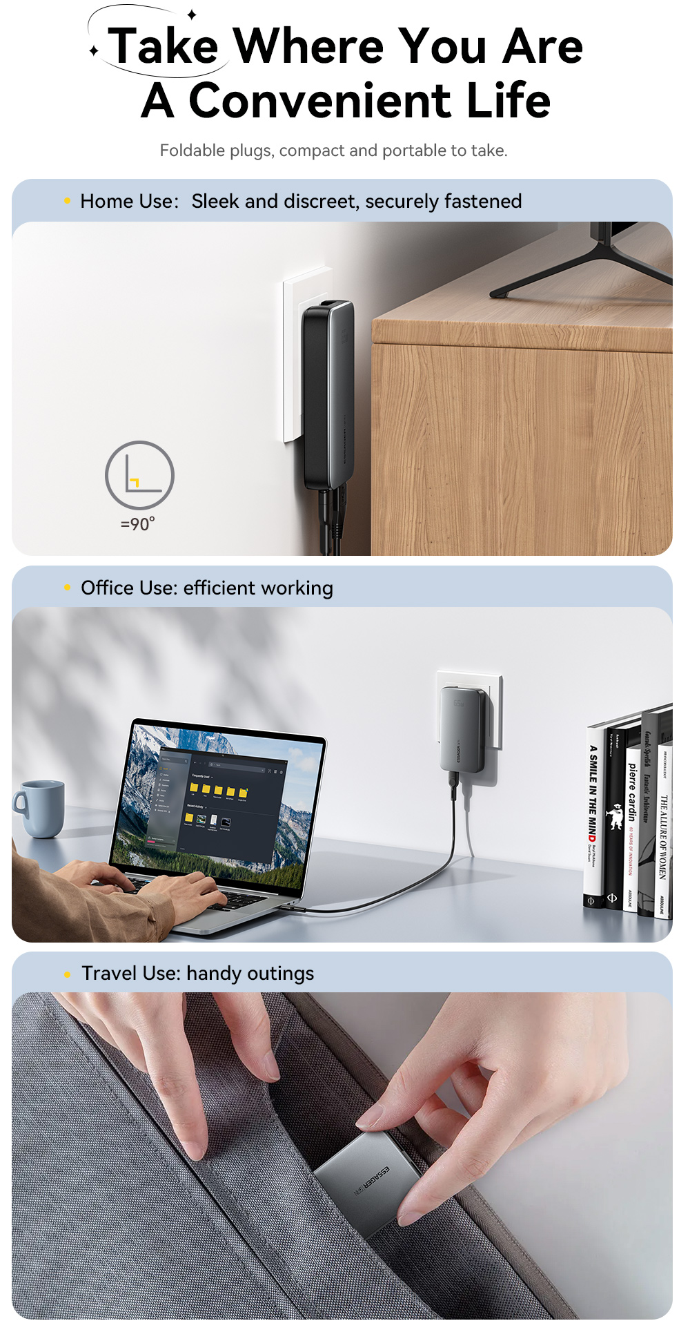 ESSAGER 65W GaN Ultra-thin card-type fast charging charger USB+Type-C ...