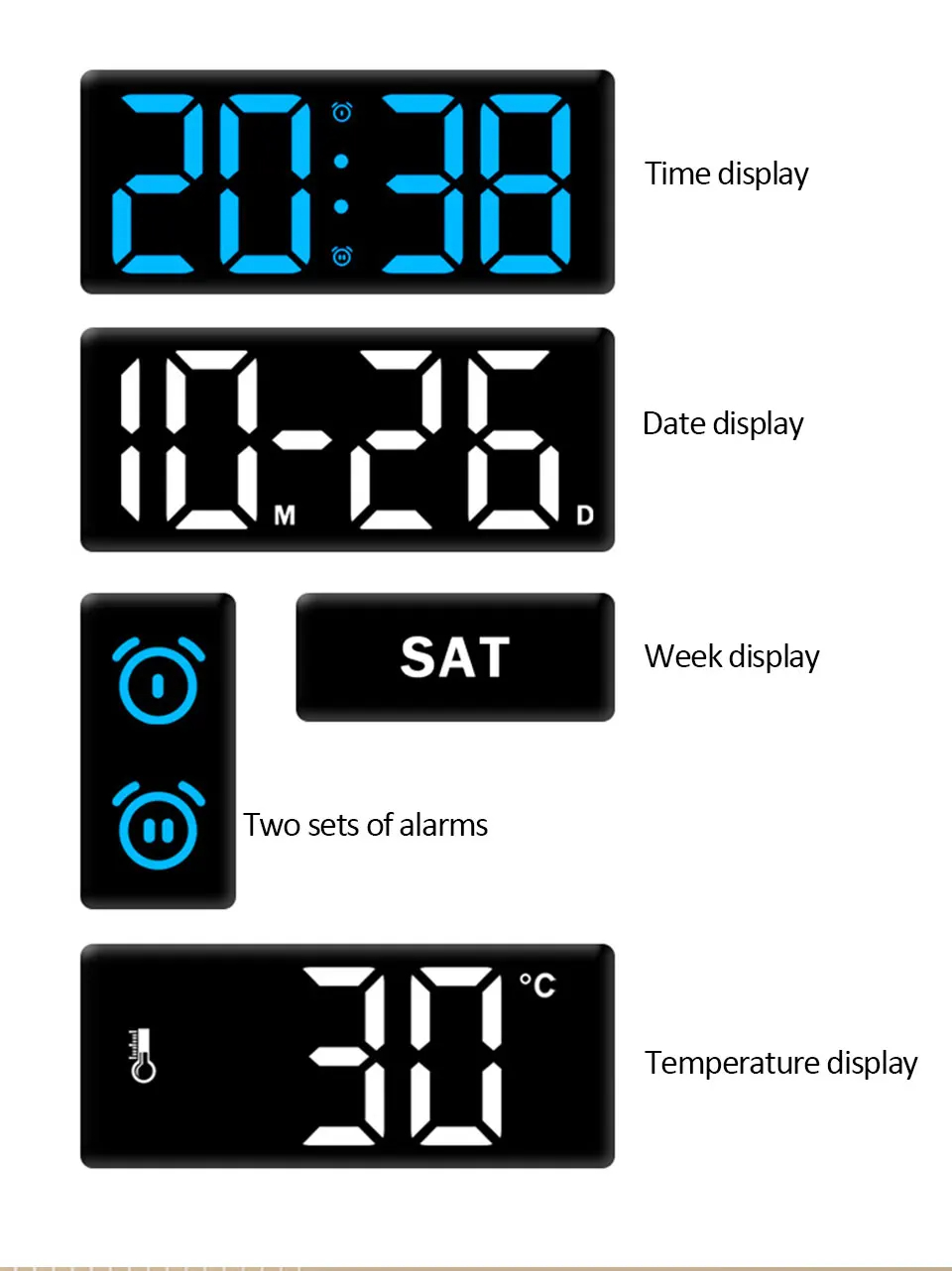 LED Wall Clock Digital Alarm Clock with Remote Control Date Week ...