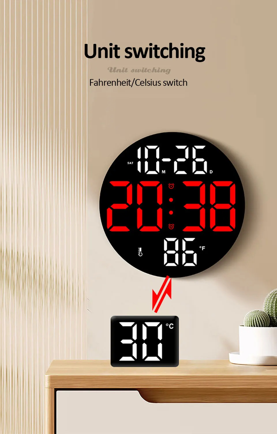 LED Wall Clock Digital Alarm Clock with Remote Control Date Week ...