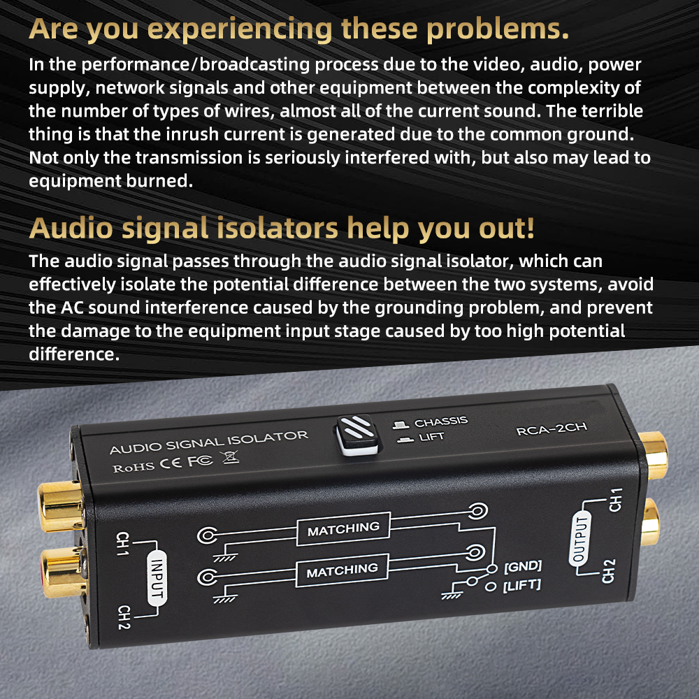 2 Channel Passive Ground Audio Signal Isolator/Noise Filter/AC Buzz ...