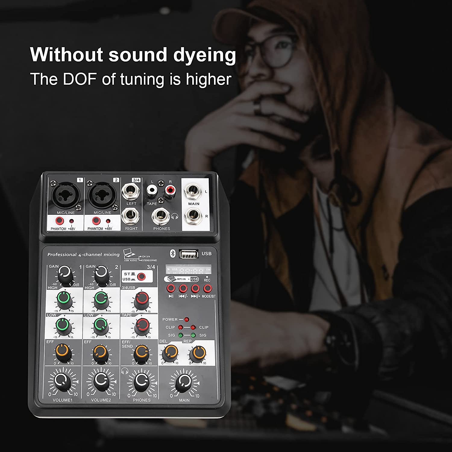 4-kanaals Mixer Dj Mixing Console Met Bluetooth 48V Phantom Power ...