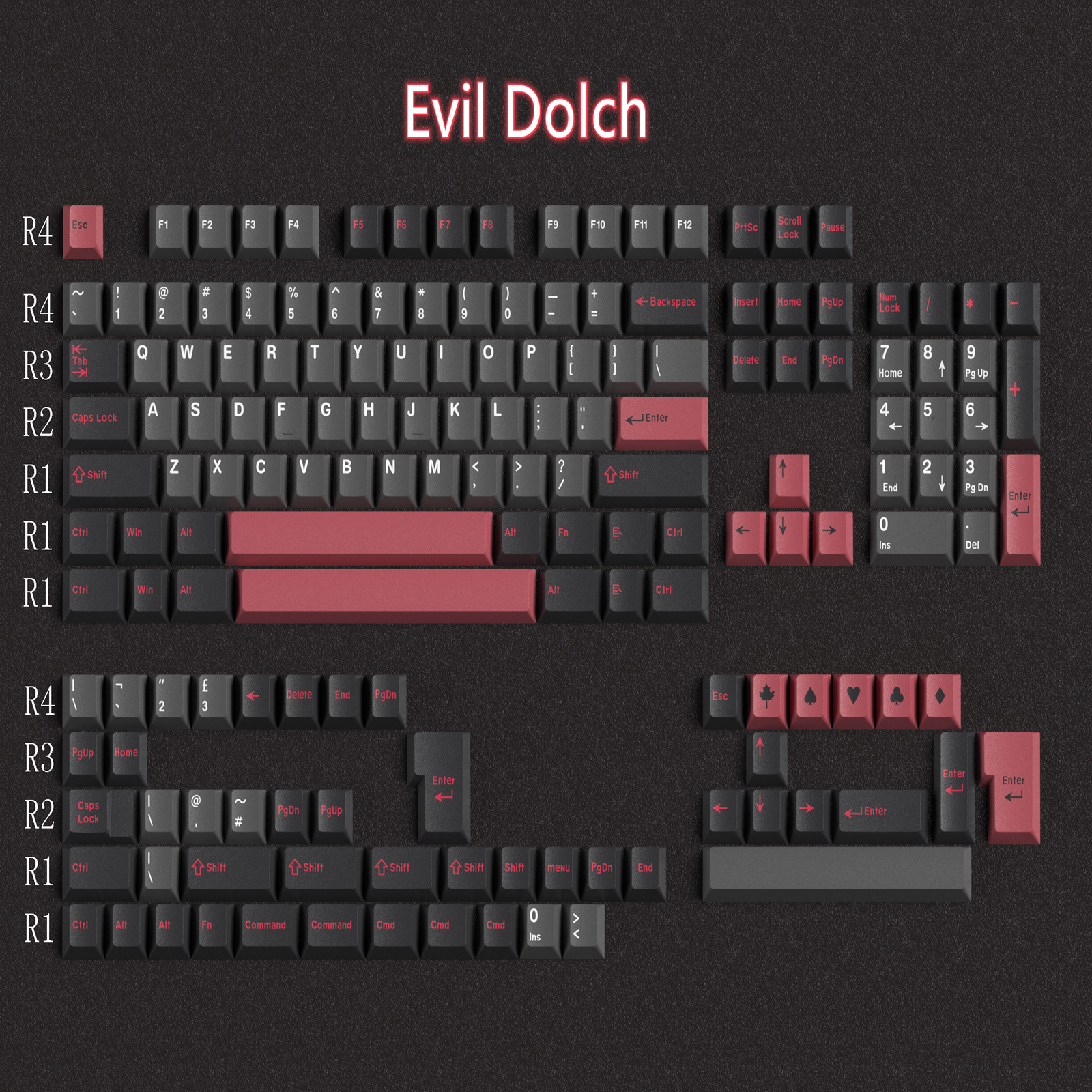 GMK Evil Dolch Keycaps 163 Keys ABS Double Shot Cherry Profile Keycaps ...