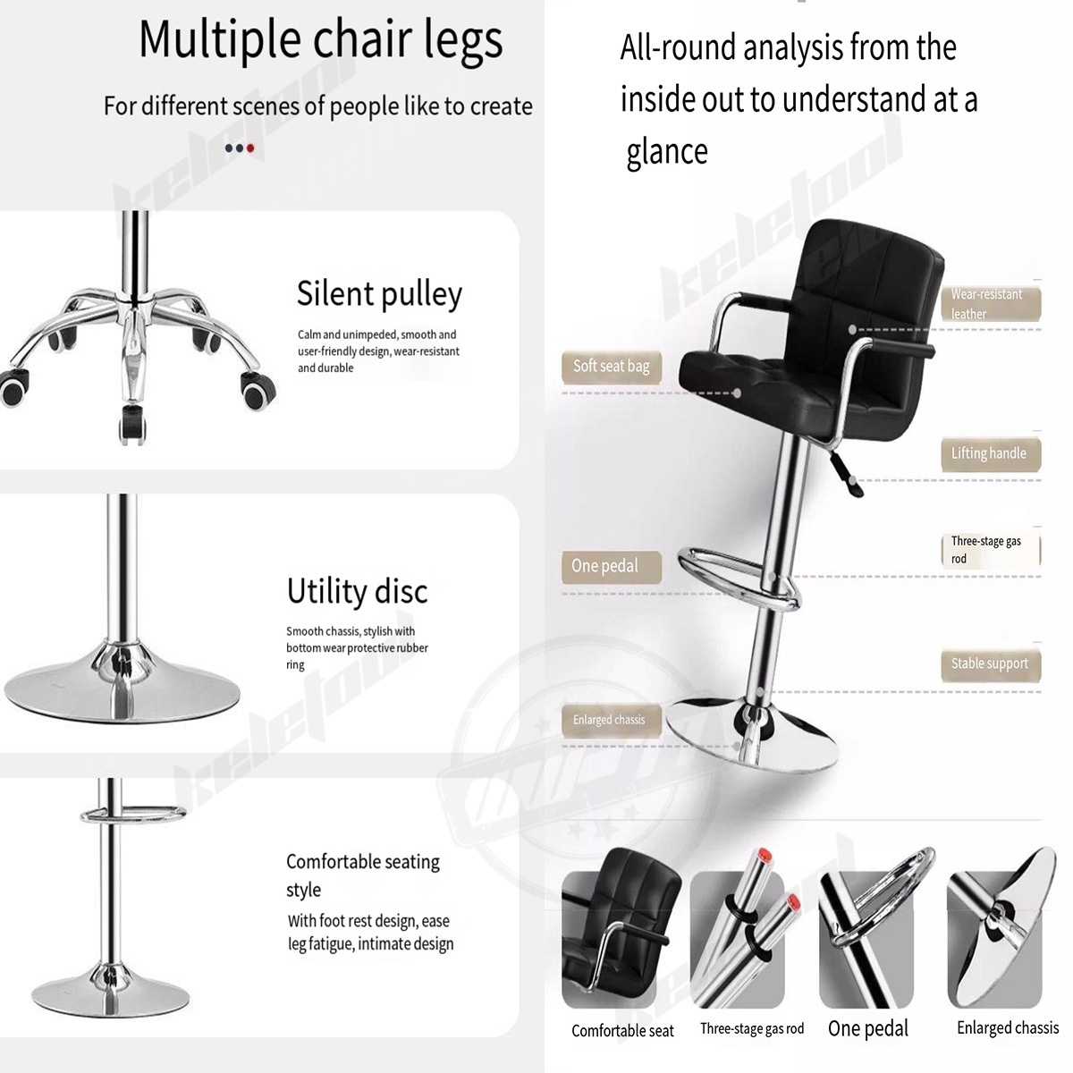 bar stool With High Wheels Backrest Support and Handrest Adjustable ...