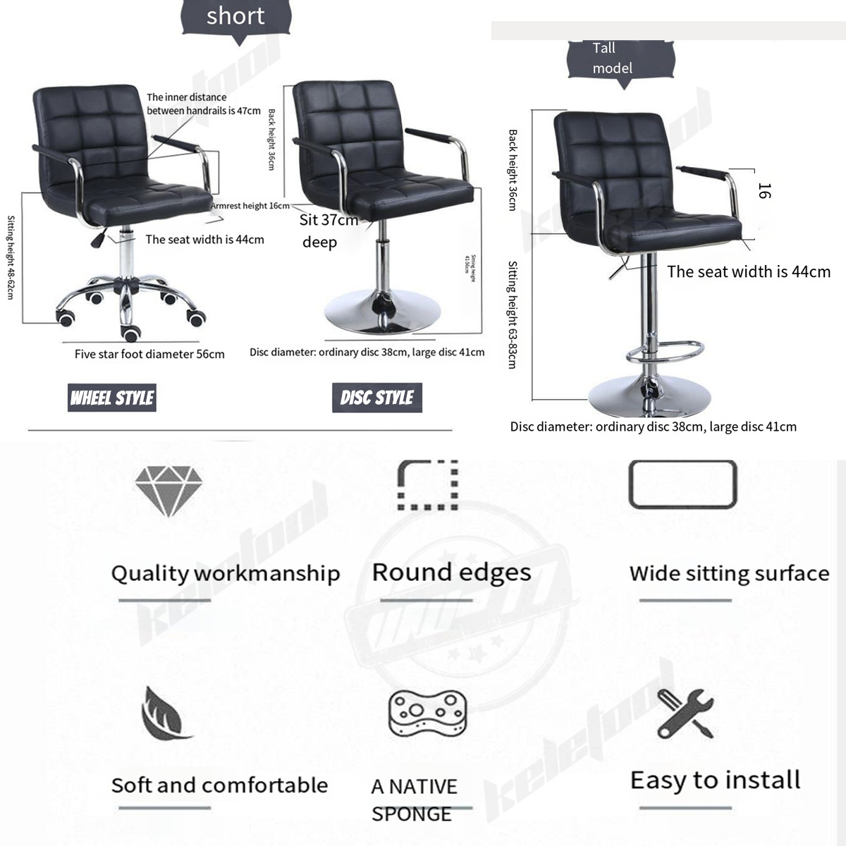 bar stool With High Wheels Backrest Support and Handrest Adjustable ...