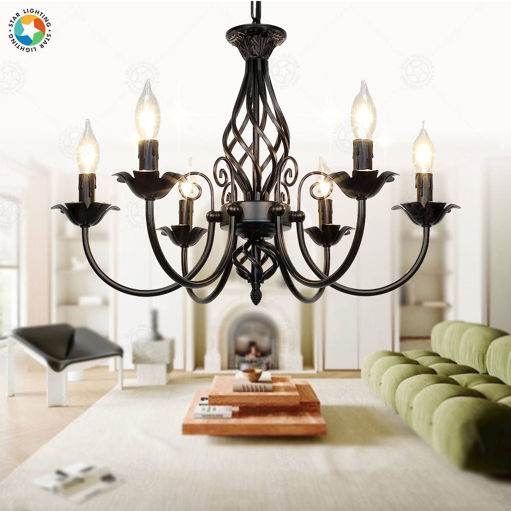 Image showcasing Black Chandelier, 6-Light Farmhouse Chandelier for Dining Room Lighting ...