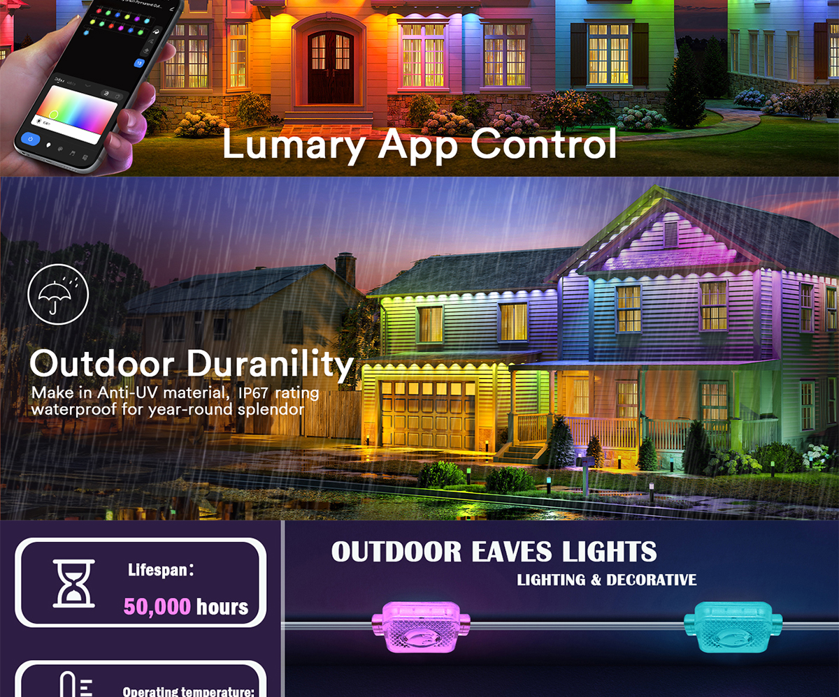 75-Scene RGB Smart Color-Changing LED Eaves Lights - Permanent Outdoor ...