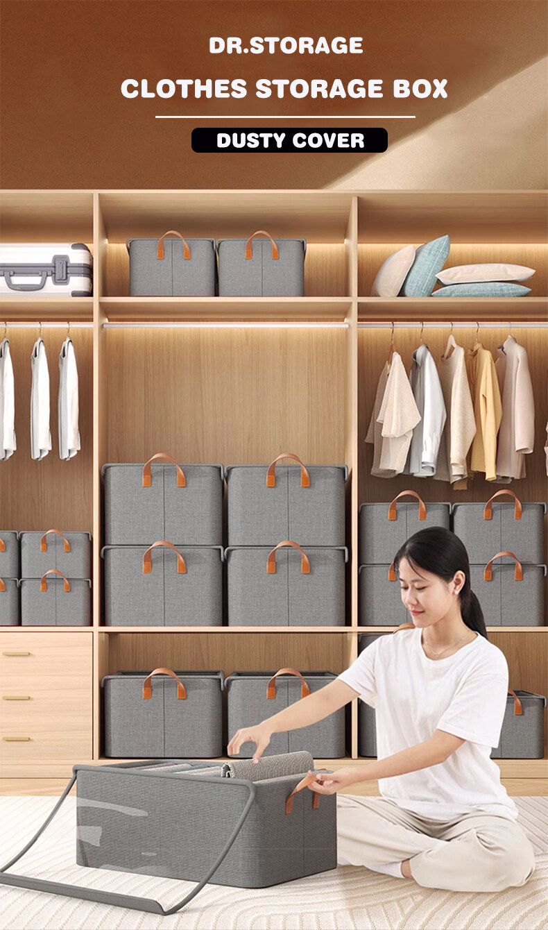 Cation Fabric Storage Box With Lid Foldable Clothes Organizer Wardrobe ...