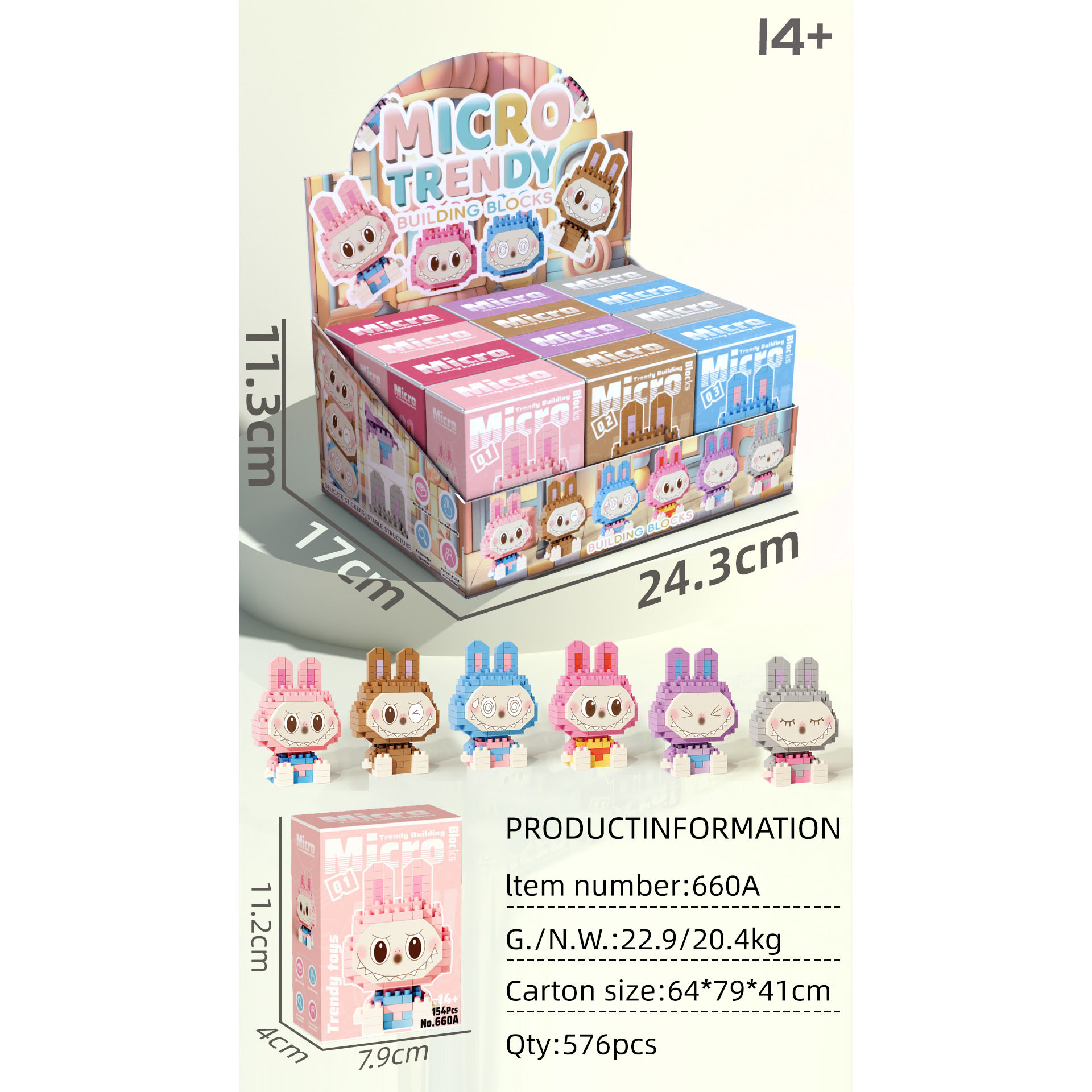 Labubu拉布布 Assembled Building Block Toys Popmart Cartoon Cute Little ...