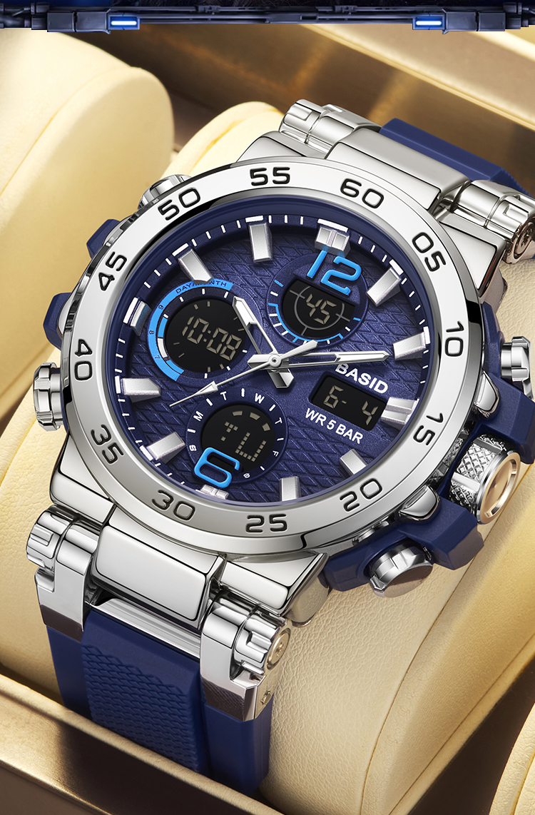 BASID Sports Dual Display Waterproof LED Multifunction Men Watch 2405-3 ...