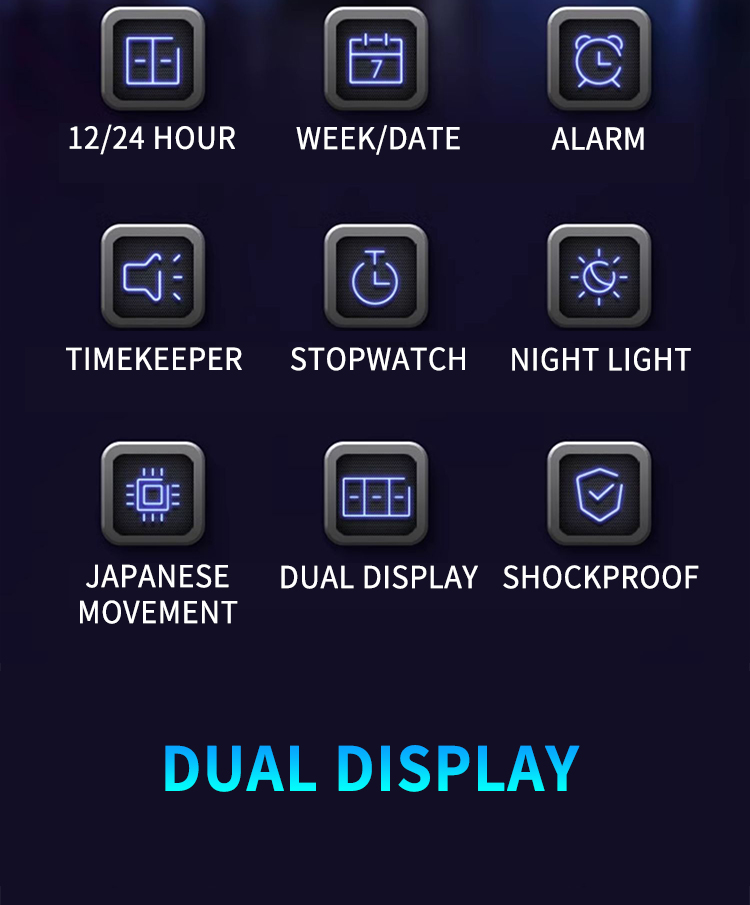 BASID Sports Dual Display Waterproof LED Multifunction Men Watch 2405-3 ...