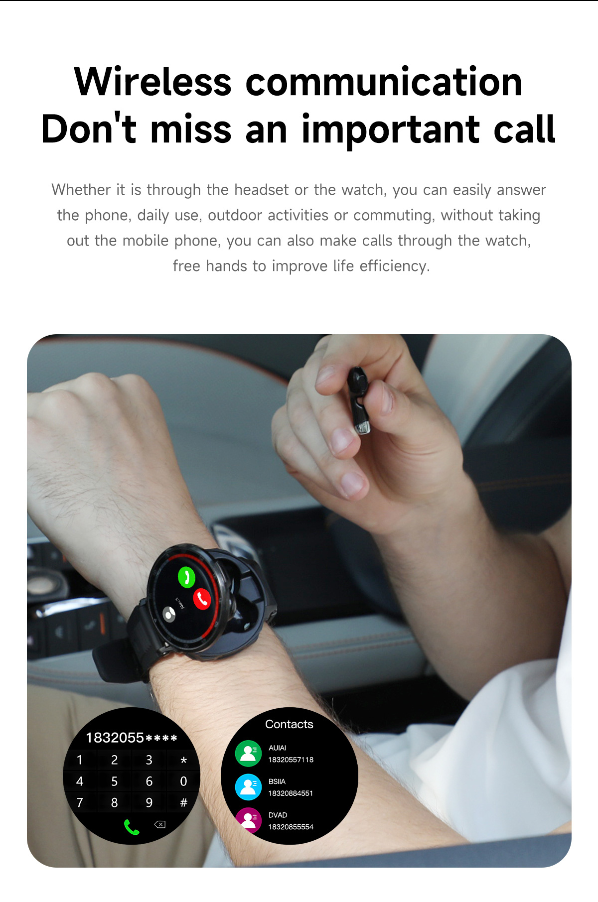 Headset Smart Watch Men TWS 2 in 1 Wireless BluetoothCall Earphone NFC ...