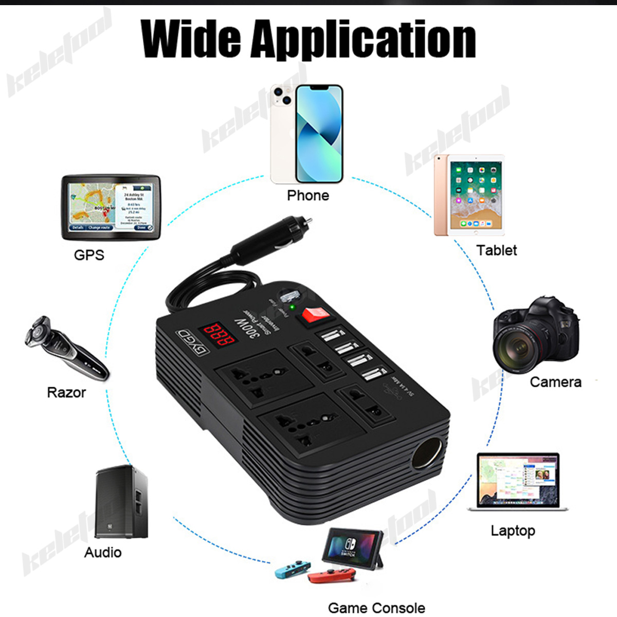 300W car power inverter 12V to 220V car multifunctional power adapter ...
