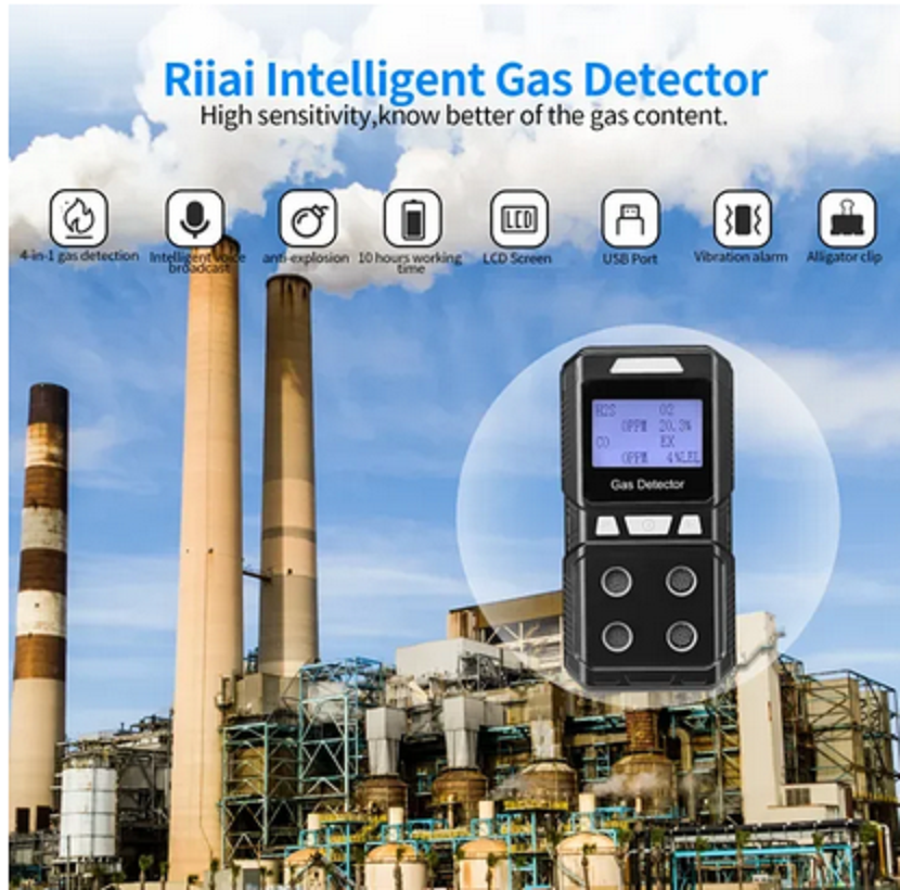 Rechargeable 4 in 1 Voice Type Gas Leak Detector Alarm EX O2 H2S CO LPG ...