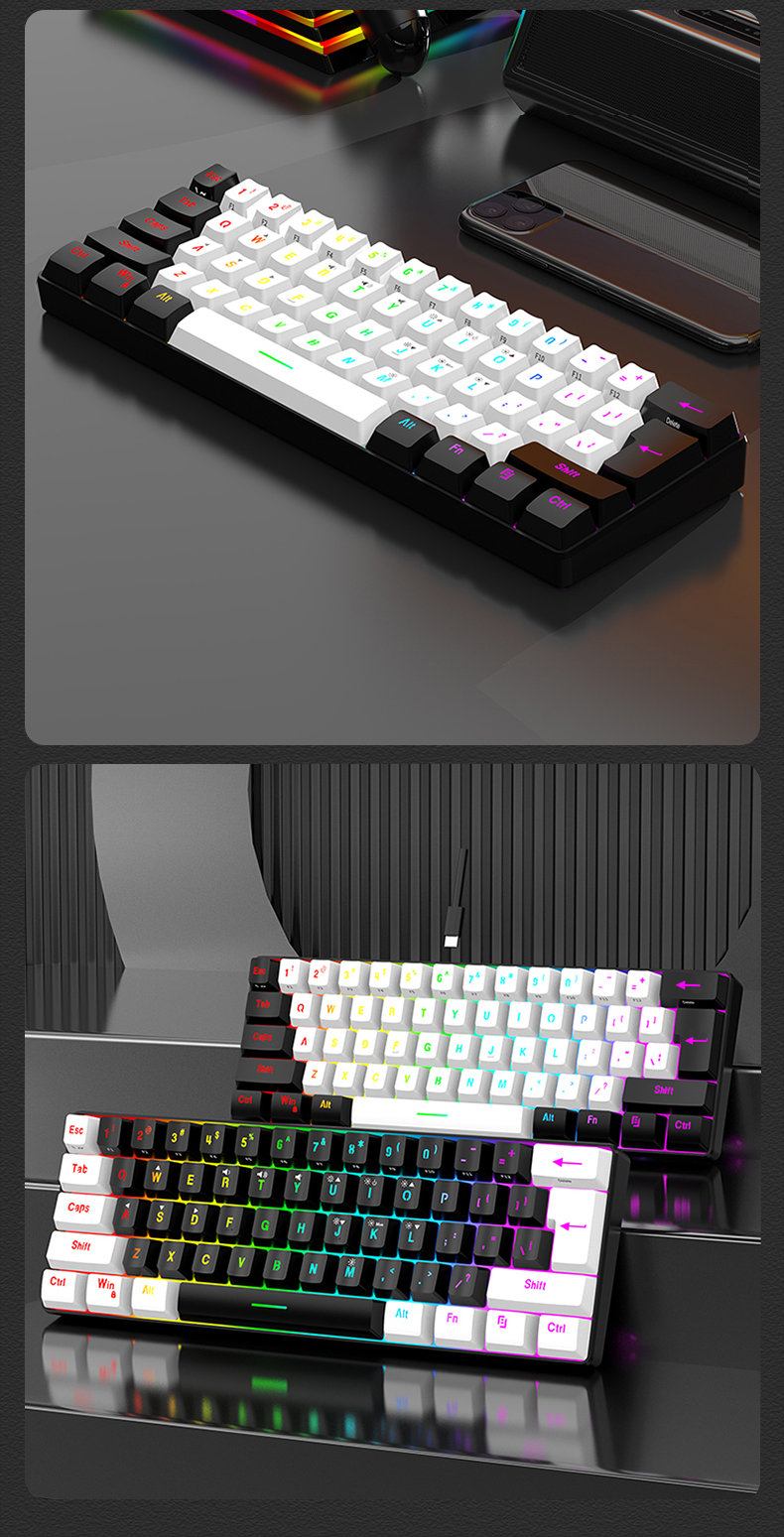Number Keyboard Gaming 61 Keys RGB Backlight Mini Compact USB-C ...