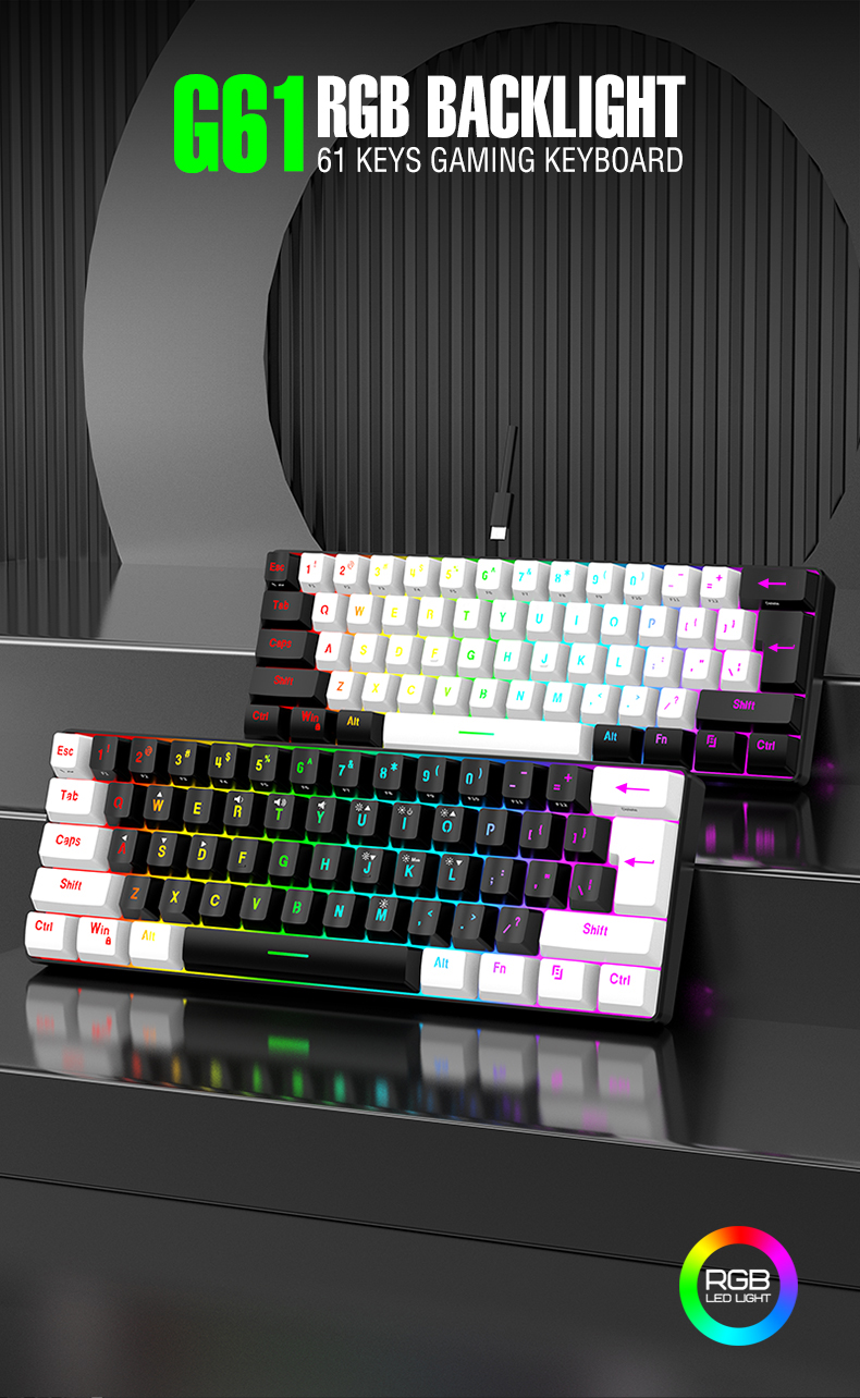 Number Keyboard Gaming 61 Keys RGB Backlight Mini Compact USB-C ...