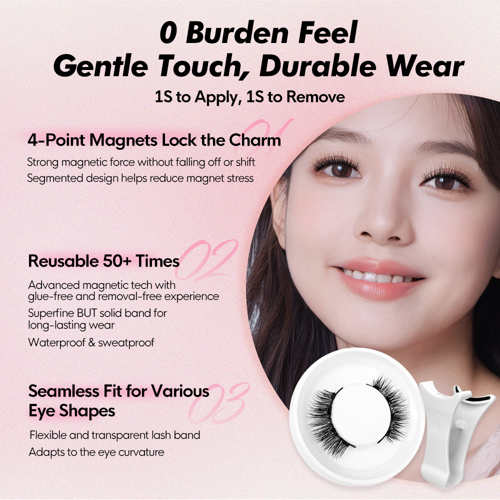 [Ebony Wave] Genielash Magnetic Eyelashes 4 Pieces(1 Pair) With Clip ...