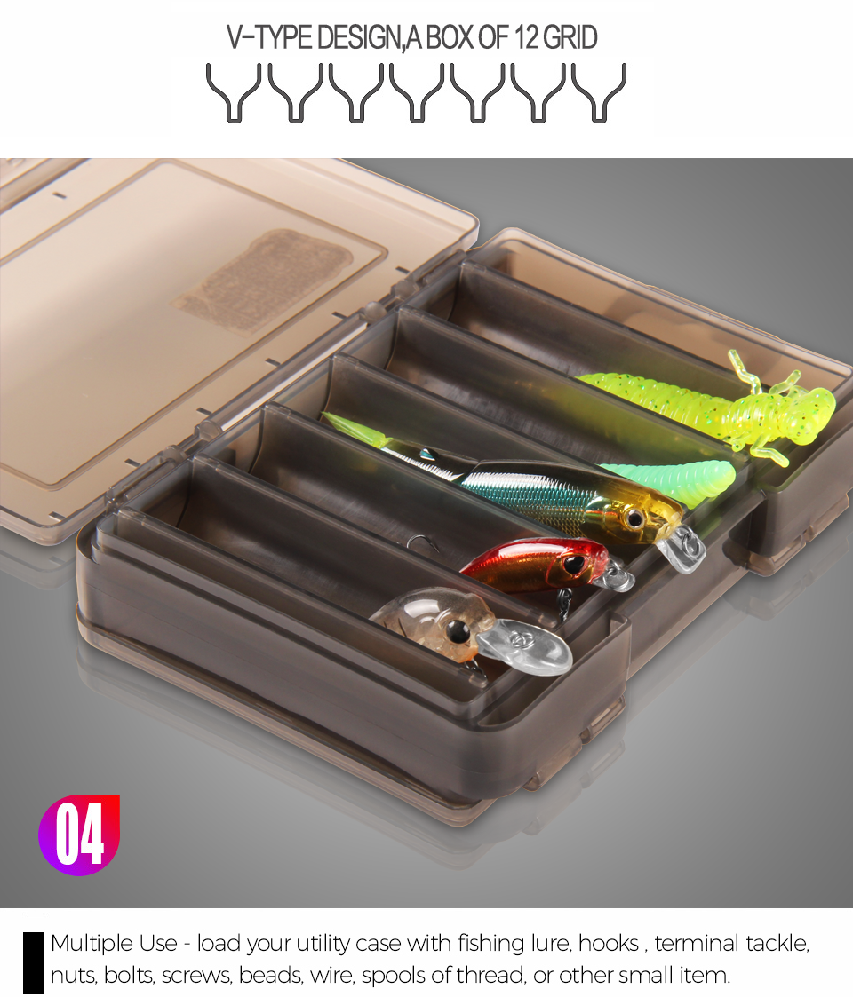 BEARKING Doublex Sided Fishing Tackle Box 12 Compartments Bait Lure ...