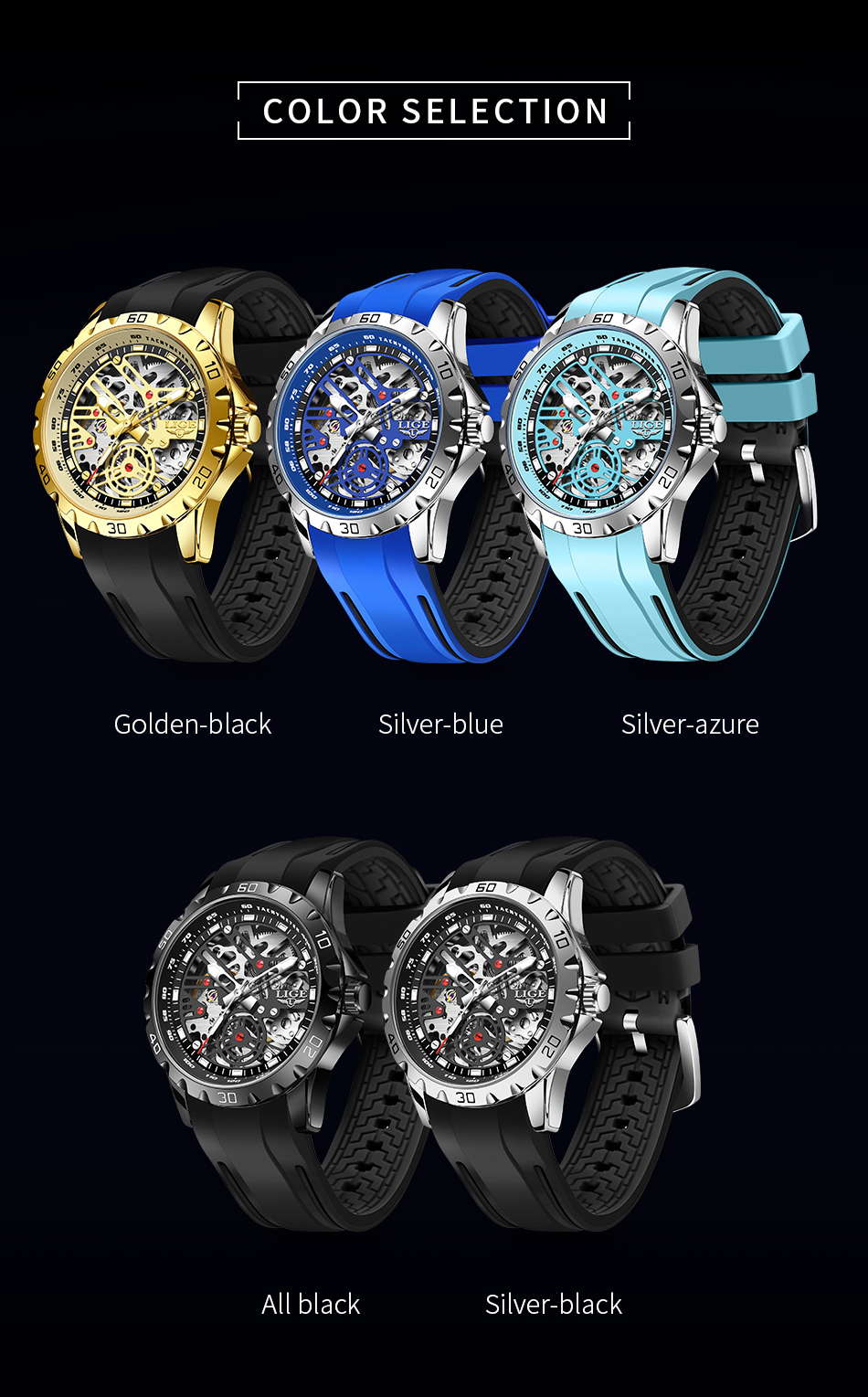 LIGE Design Men Watch Luxury Fashion Hollow Dial Mechanical Automatic ...