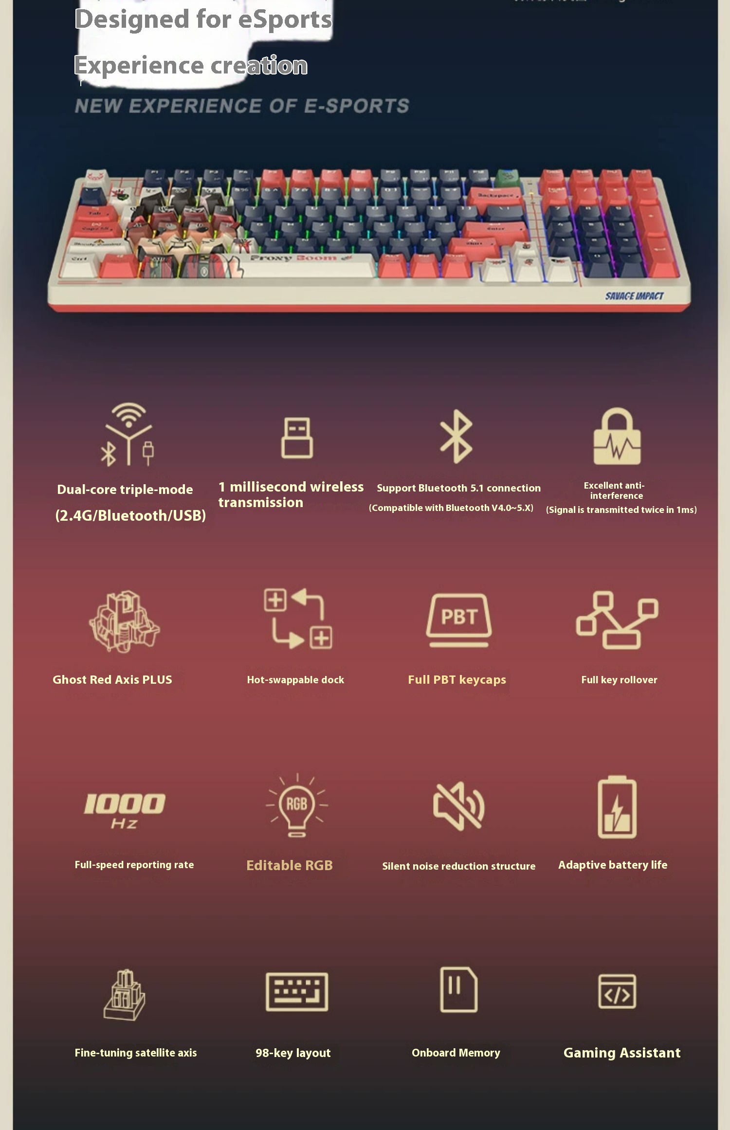 SAVAGEIMPACT Savage Tribe WS98 Wireless Mechanical Keyboard 95% Hot ...