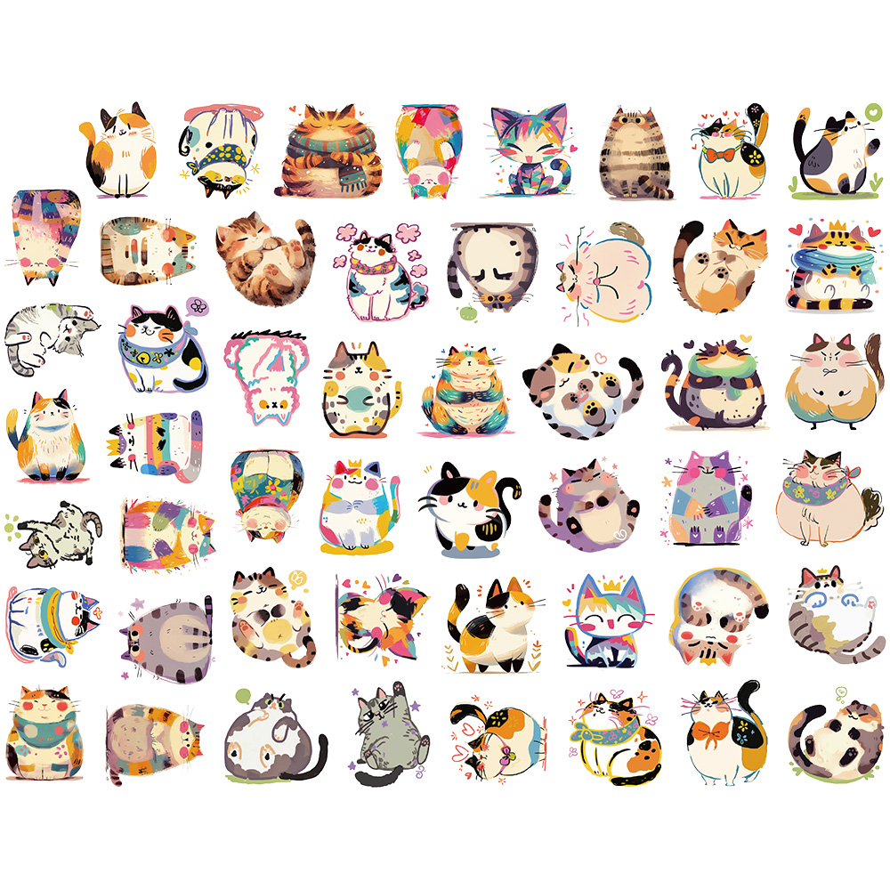 [Large Sticker]50PCS Fickle Kitten Cute Cartoon Cats Stickers Kawaii ...