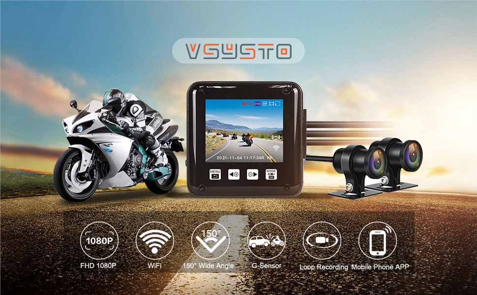 VSYS SYS 2.0 inch waterproof screen wifi Motorcycle Dash camera Dual ...