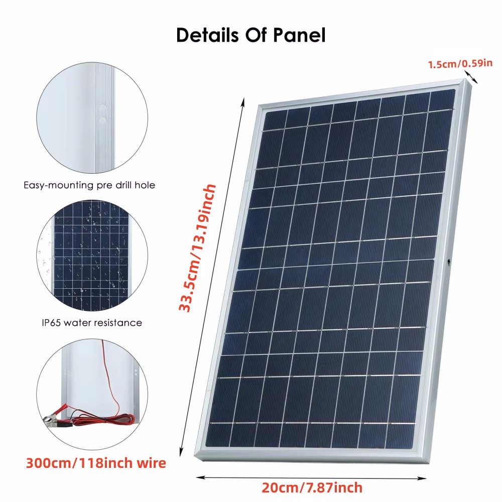 Solar Panel 100W polycrystalline 12V-18V【 Solar Panel 100watt】 IP67 ...