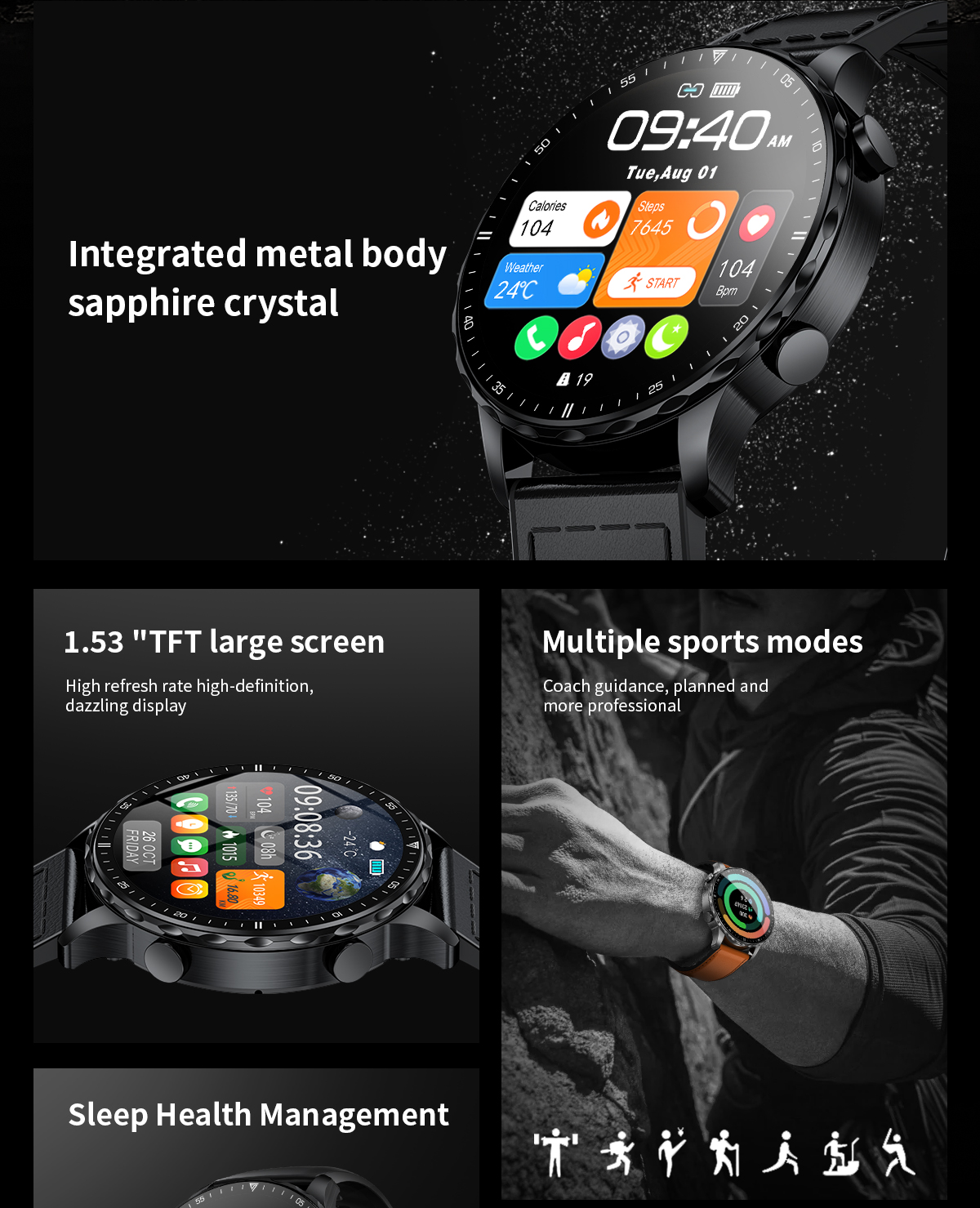 LIGE Smart Watch Waterproof Men inch HD Full Touch Fitness Tracker  Health Monitoring Smartwatch Calculator