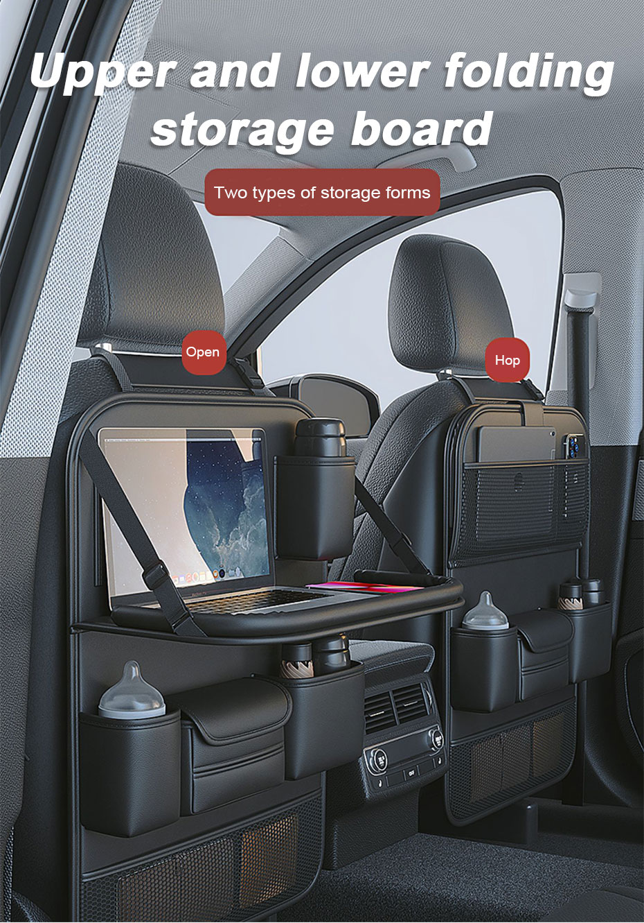 3D PREMIUM Car Seat Organizer | PU Leather With Folding Meal Tray And