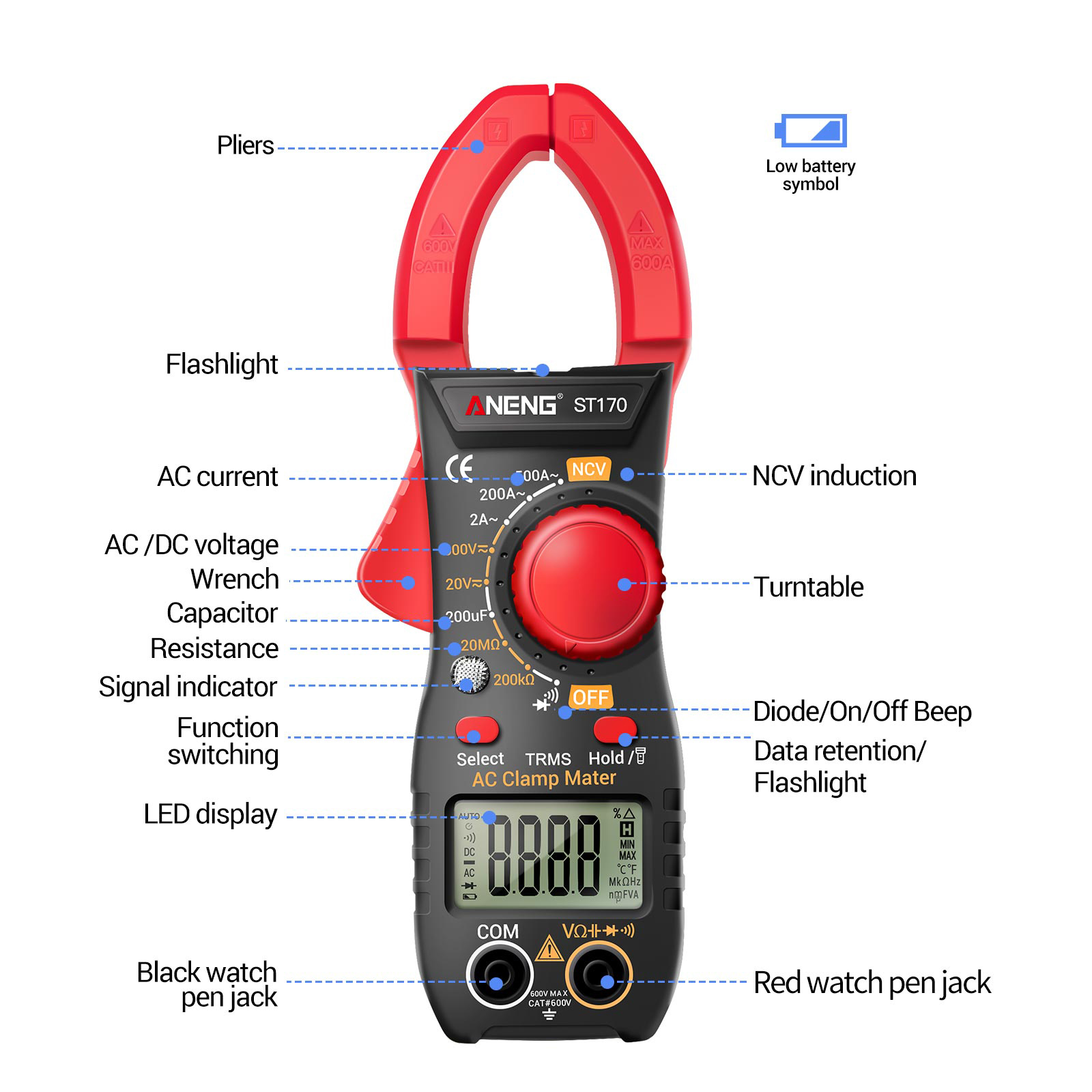Selangor In Stock ANENG ST170 Smart Clamp Meter 1999 Counts Auto ...