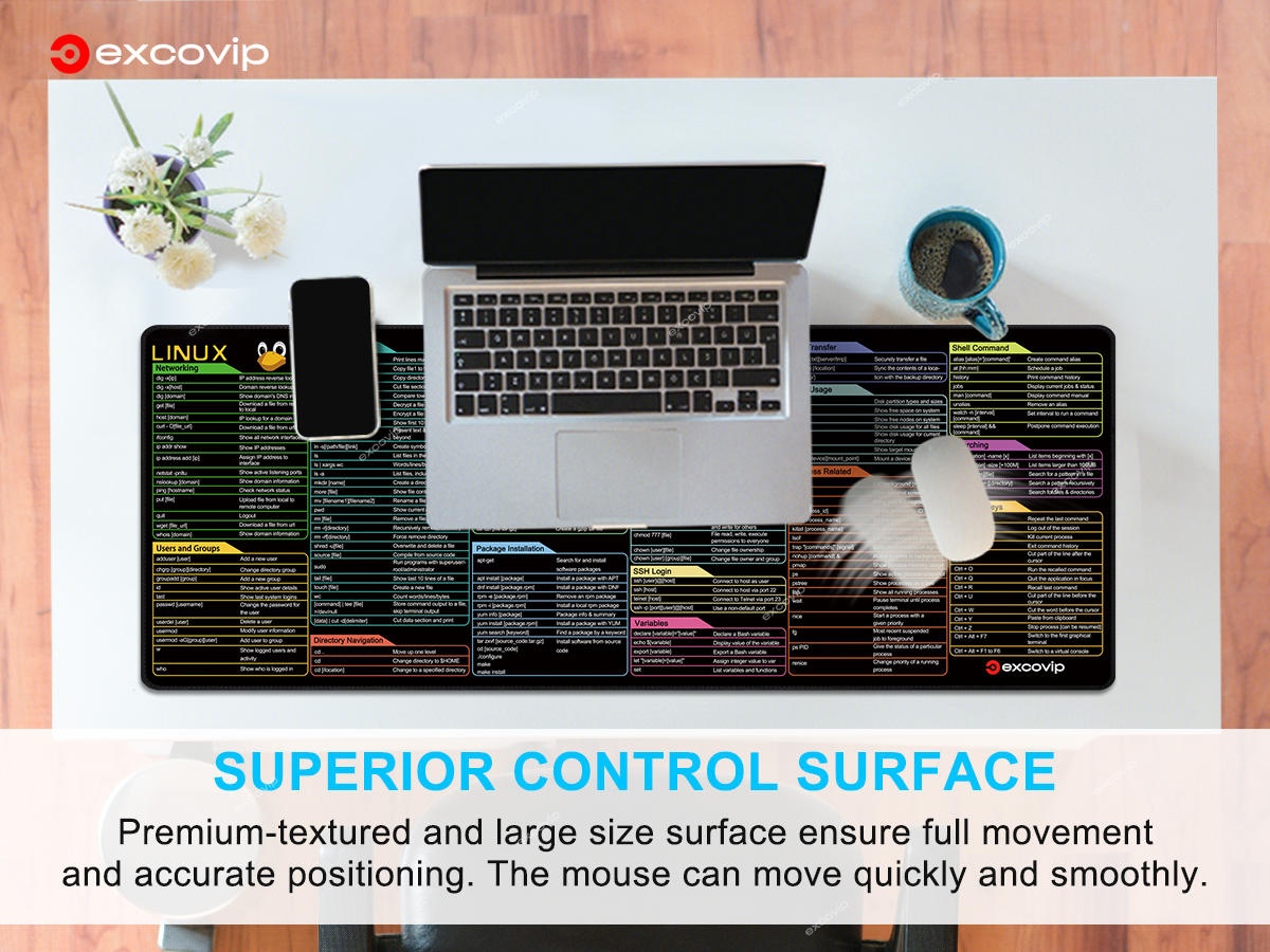 excovip mouse pad English Linux shortcut keys large mat stitched edge ...
