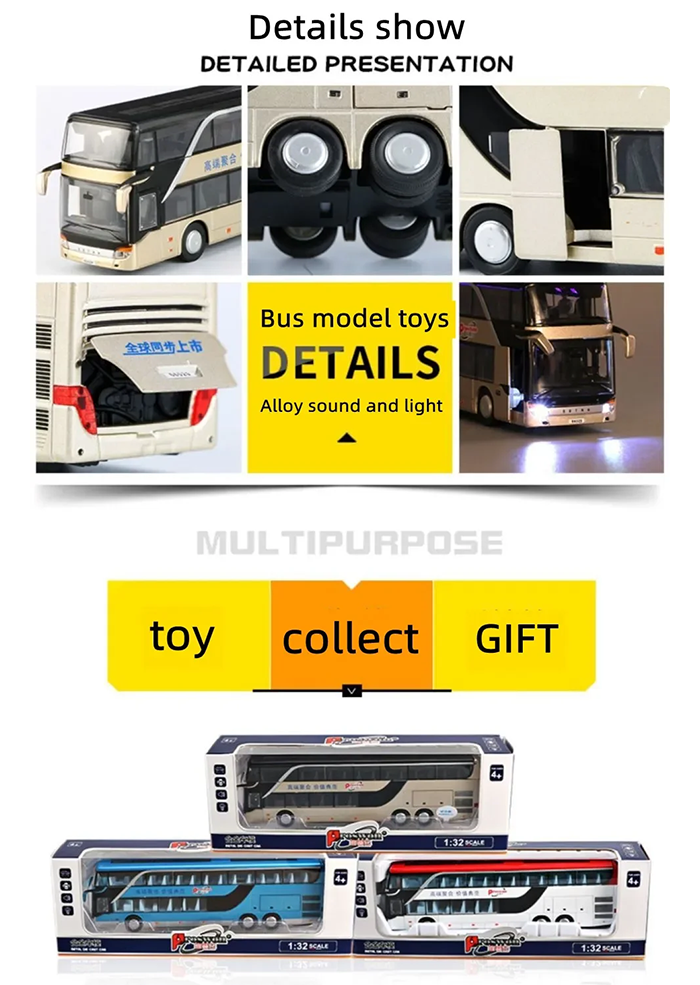 Children toy bus simulation model of alloy double bus boy car bus model ...