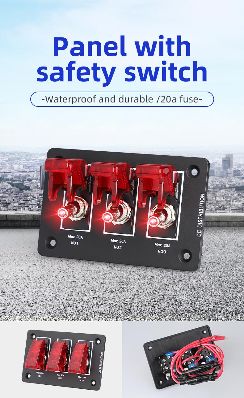 36W QC 3 Gang Heavy Duty Rocker Toggle Switch Panel 12V 20A Red Cover ...