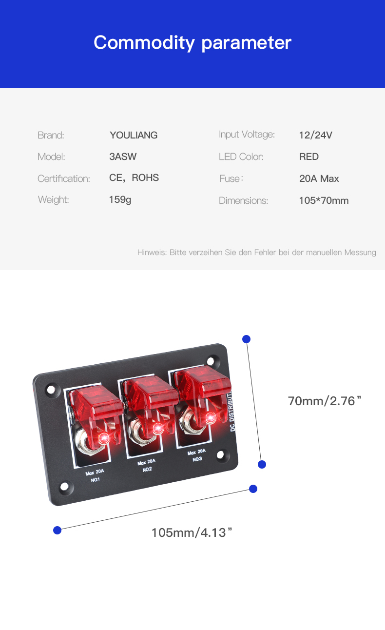 36W QC 3 Gang Heavy Duty Rocker Toggle Switch Panel 12V 20A Red Cover ...