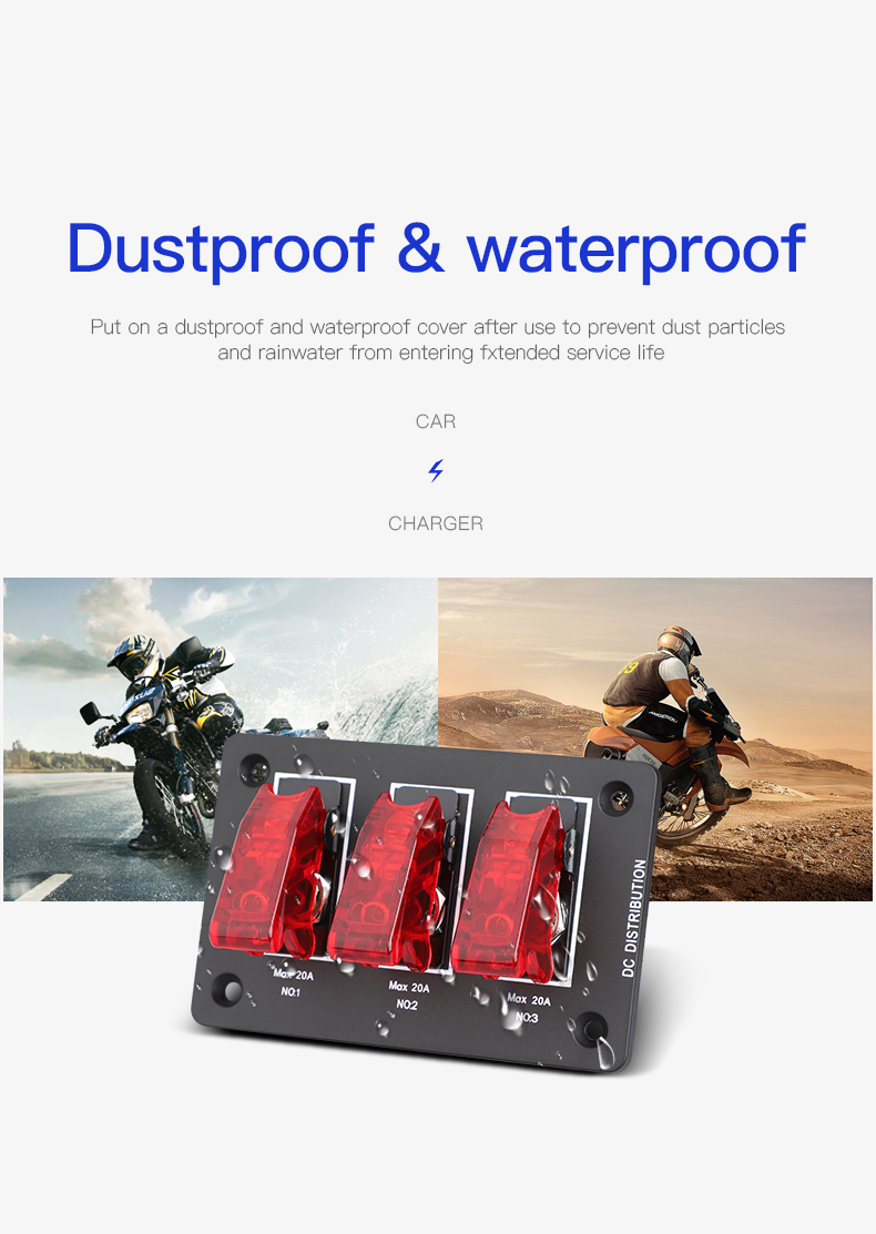 36W QC 3 Gang Heavy Duty Rocker Toggle Switch Panel 12V 20A Red Cover ...