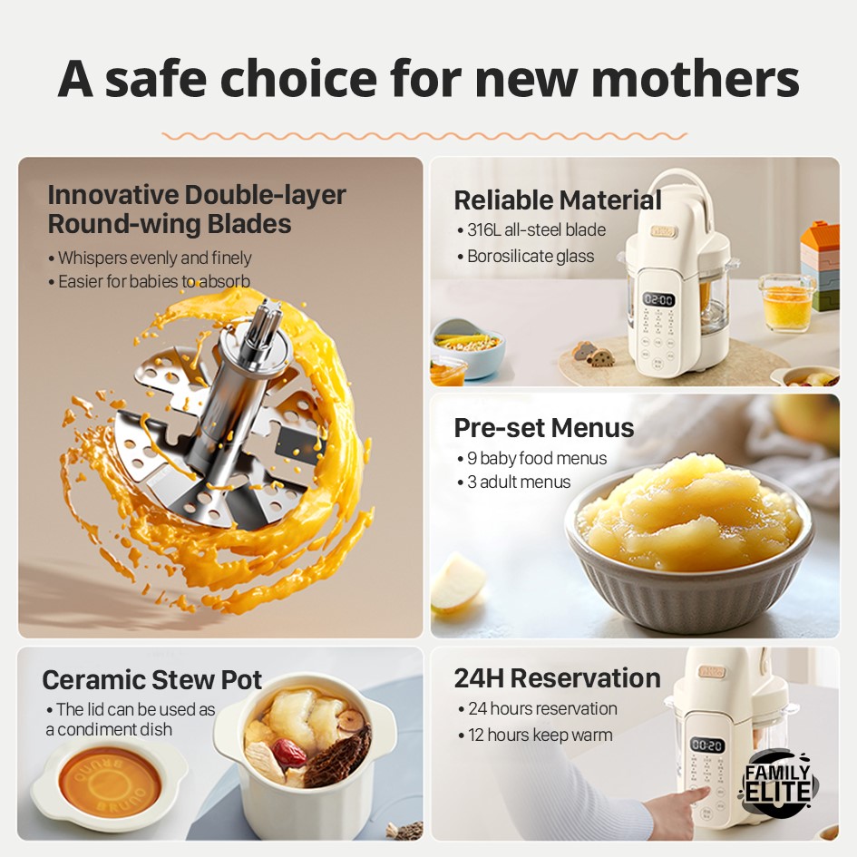 【MY STOCK】BRUNO Baby Food Maker Steam&Cook Food Processor with 12 ...