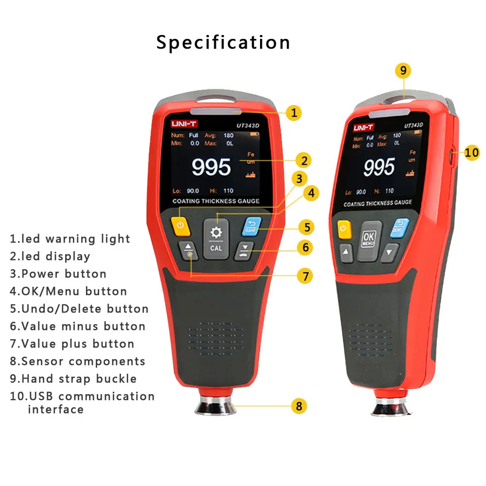 UNI-T UT343D Thickness Gauge Digital Coating Gauge Meter Cars Paint ...