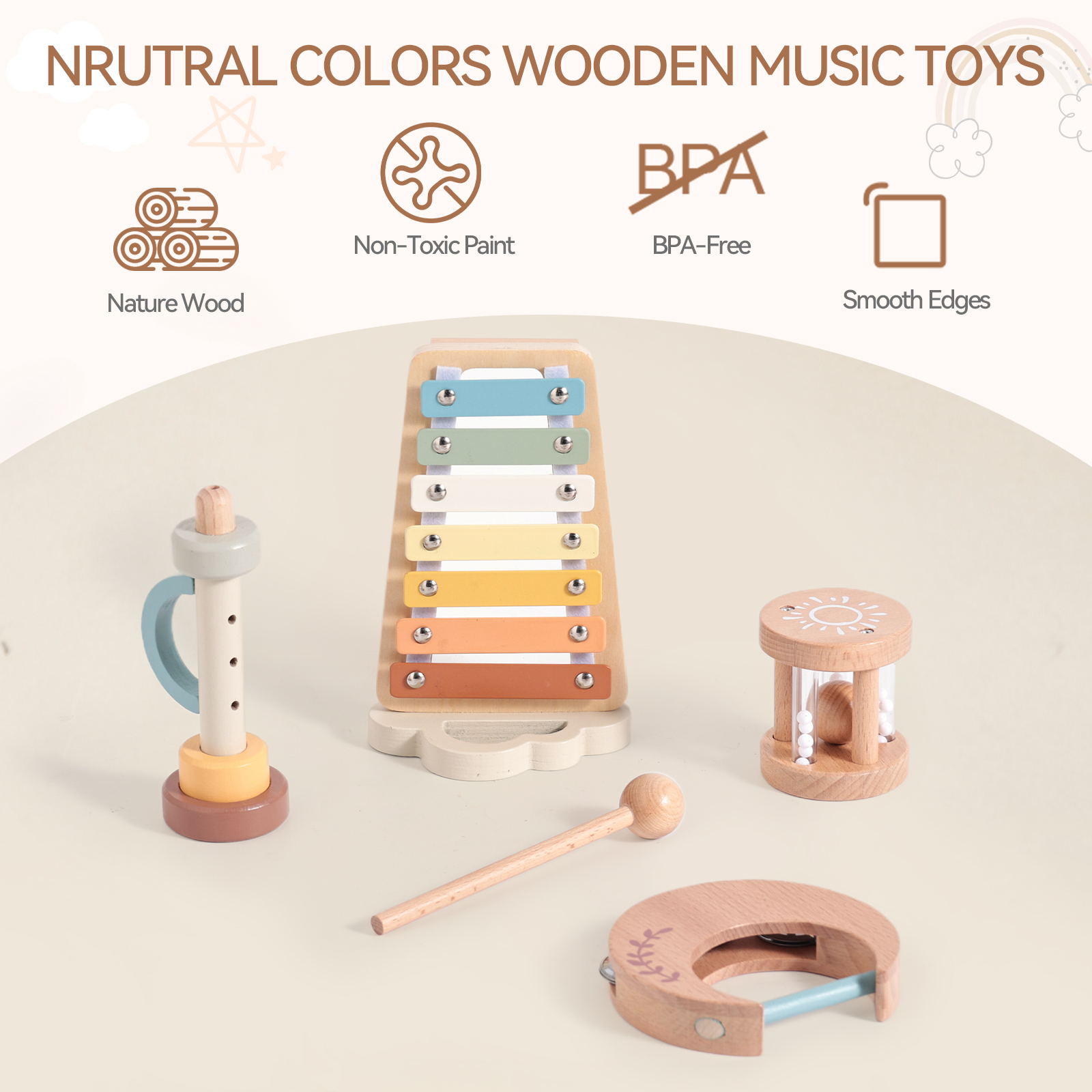 Baby Wooden Musical Instrument Toy Baby Sensory Development Toy ...