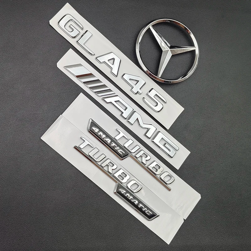 3D ABS Chrome Car Letters Logo GLA45 Fender TURBO 4MATIC Emblem Badge ...
